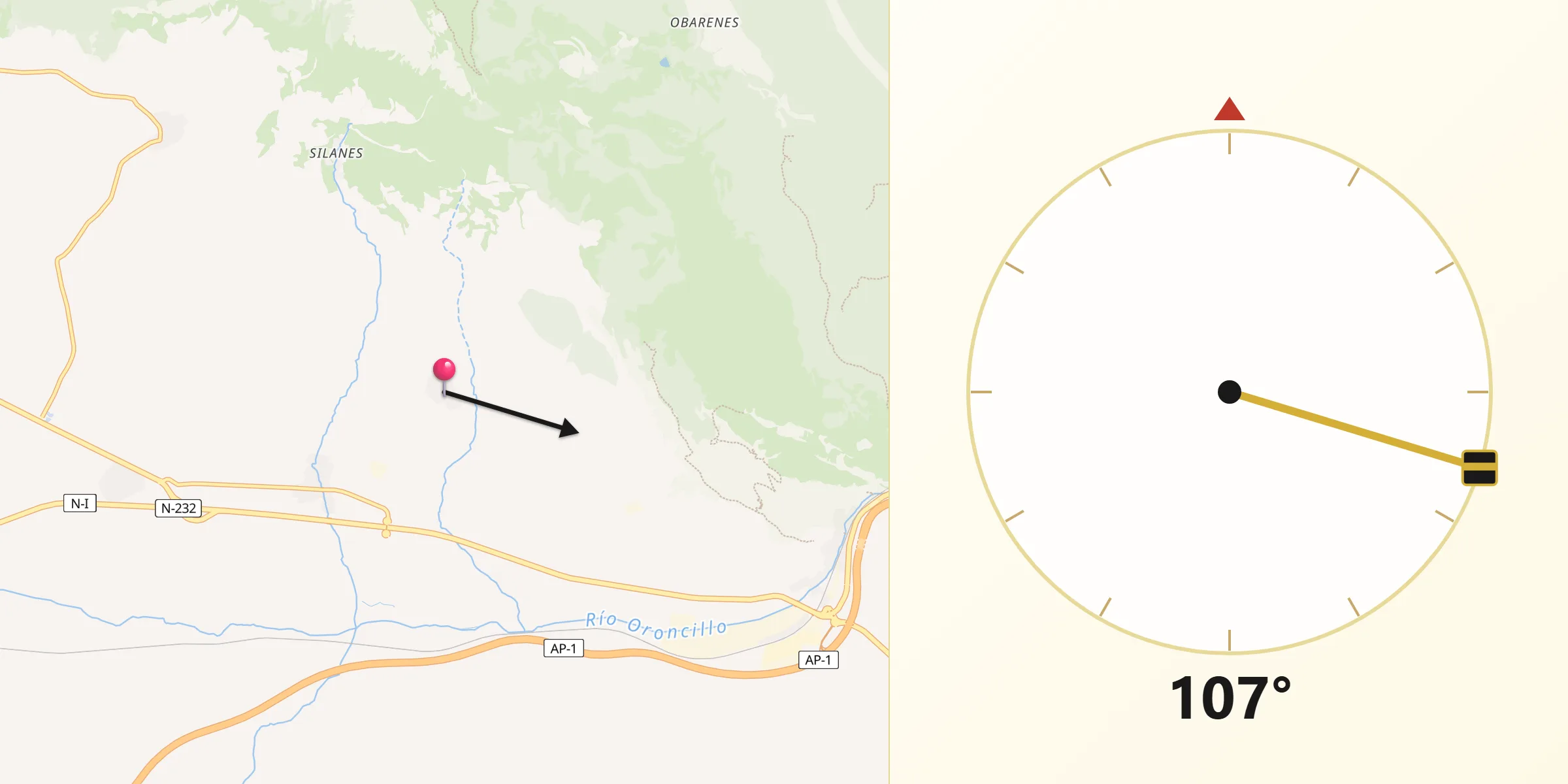 Dirección de la Qibla desde Villanueva de Teba