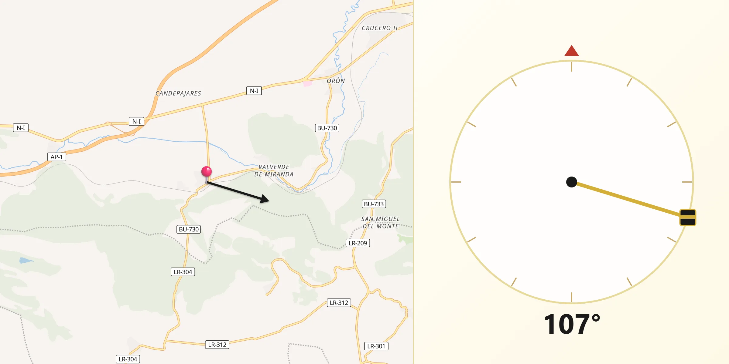 Dirección de la Qibla desde Bugedo