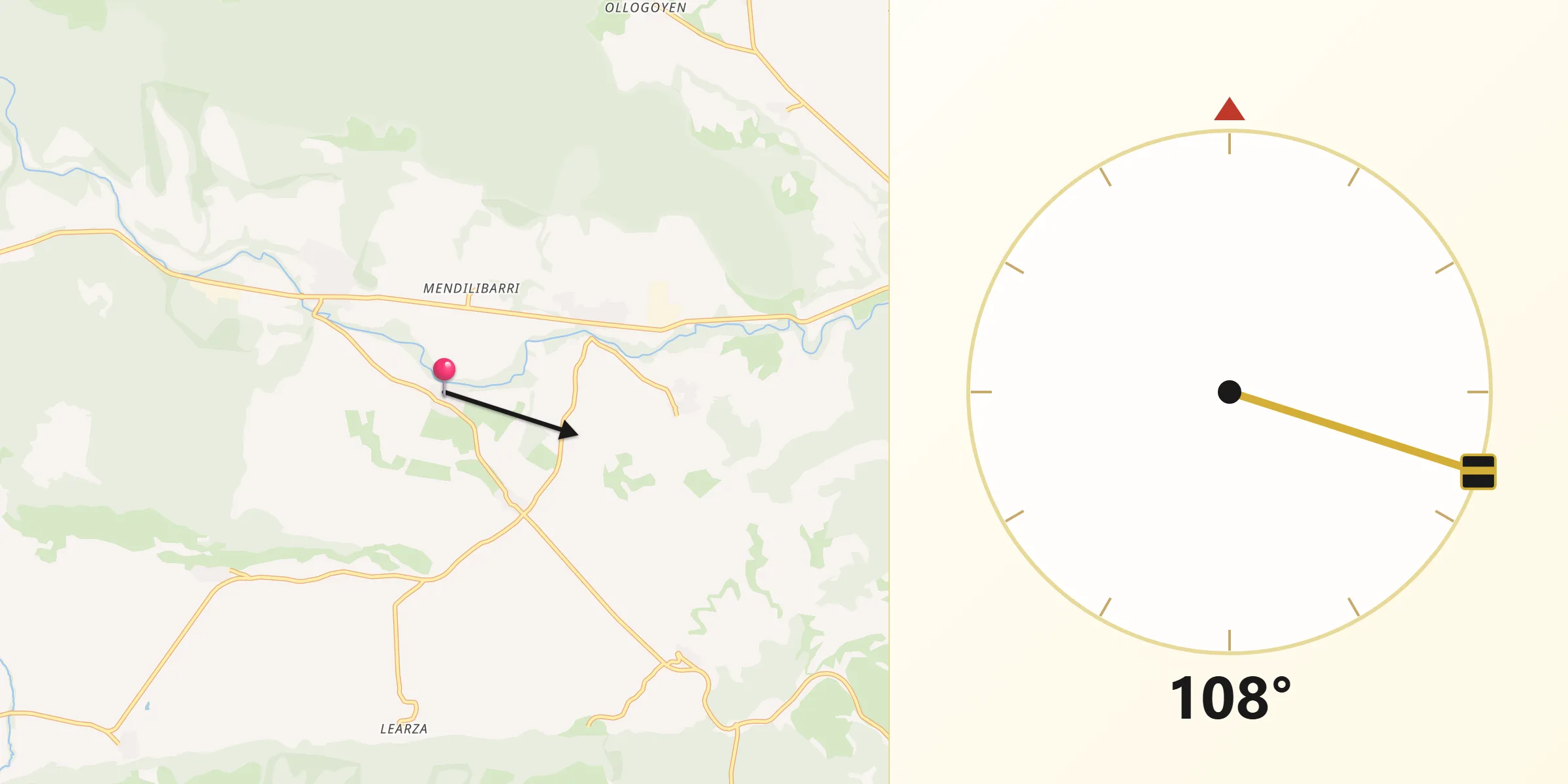 Dirección de la Qibla desde Legaria