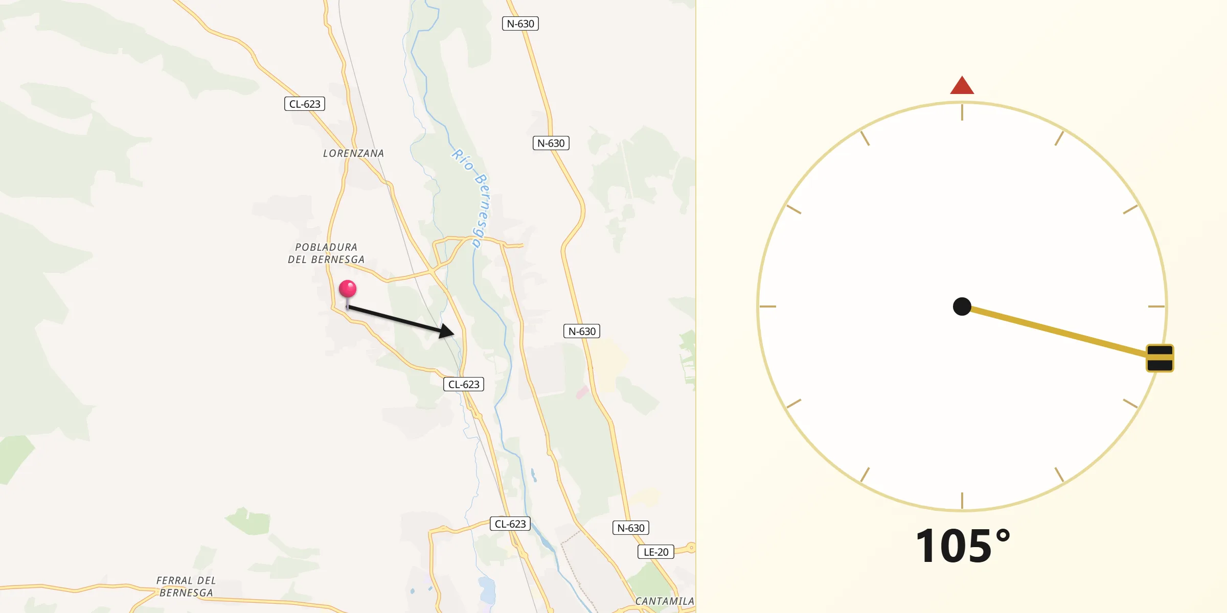 Dirección de la Qibla desde Sariegos
