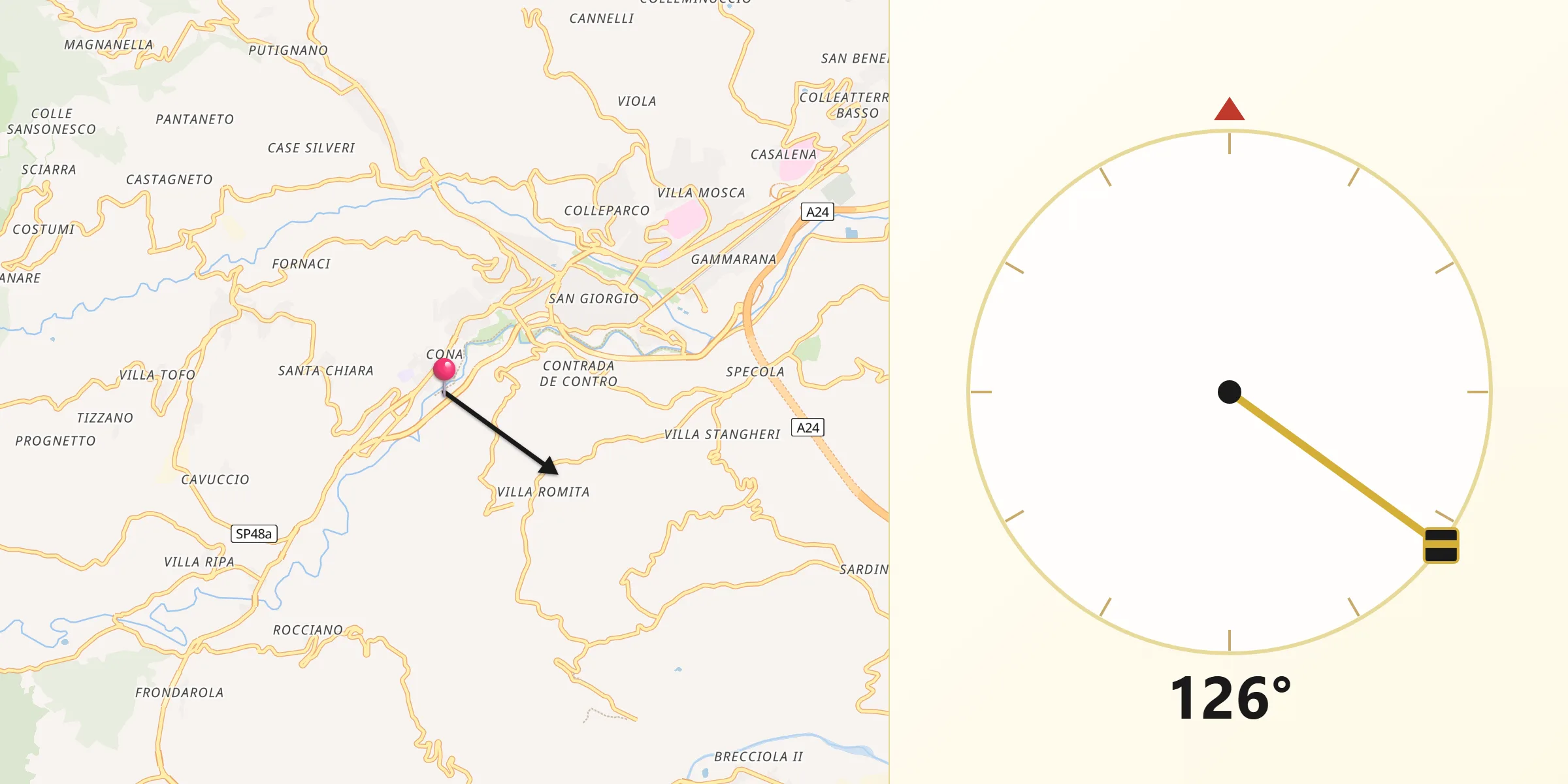 Direzione della Qibla da Provincia di Teramo