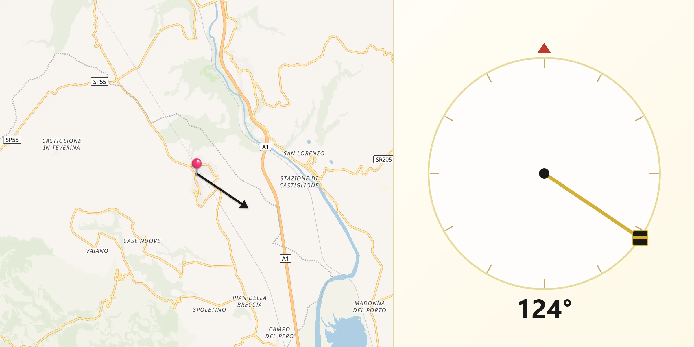 Direzione della Qibla da Castiglione in Teverina