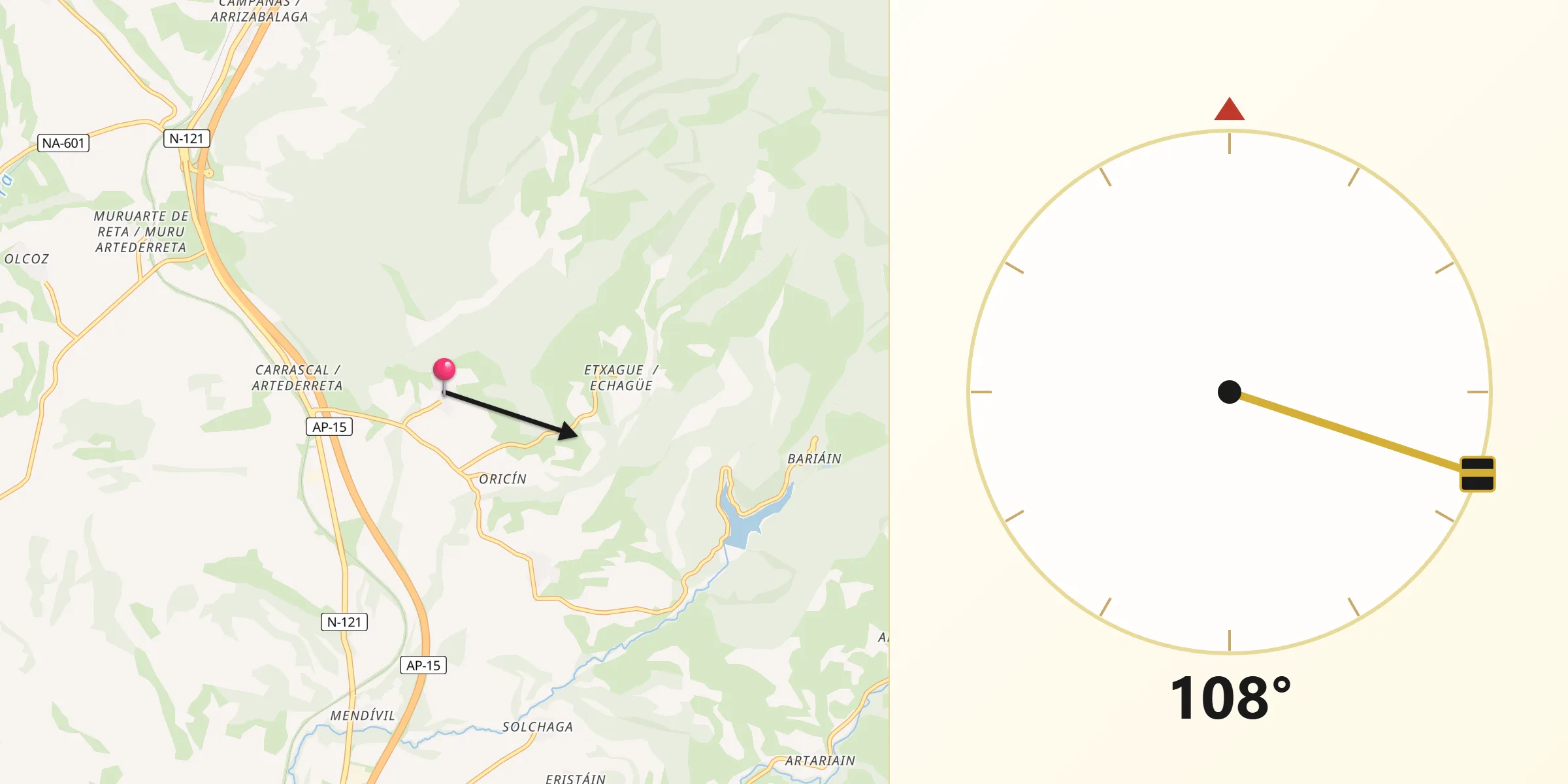 Dirección de la Qibla desde Unzué