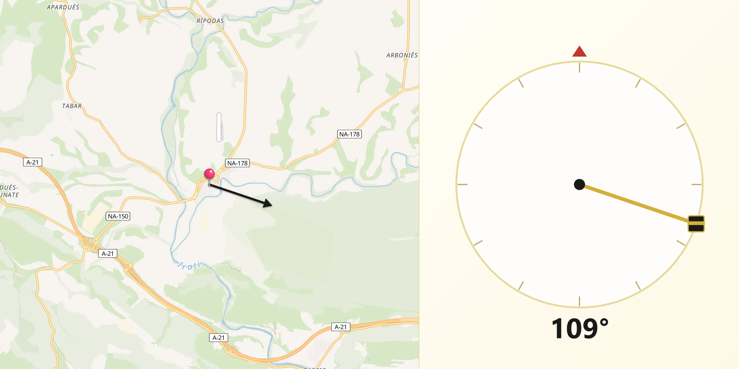 Dirección de la Qibla desde Lumbier