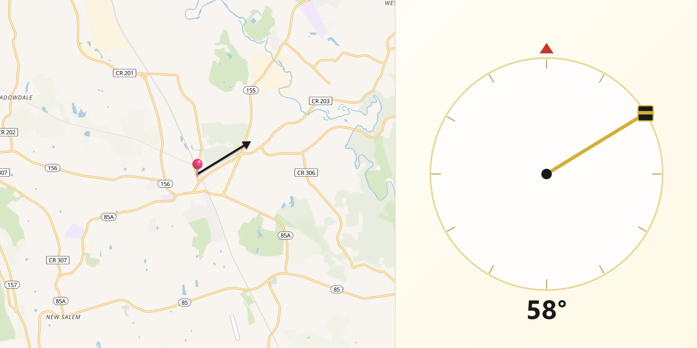 Qibla Direction from Voorheesville