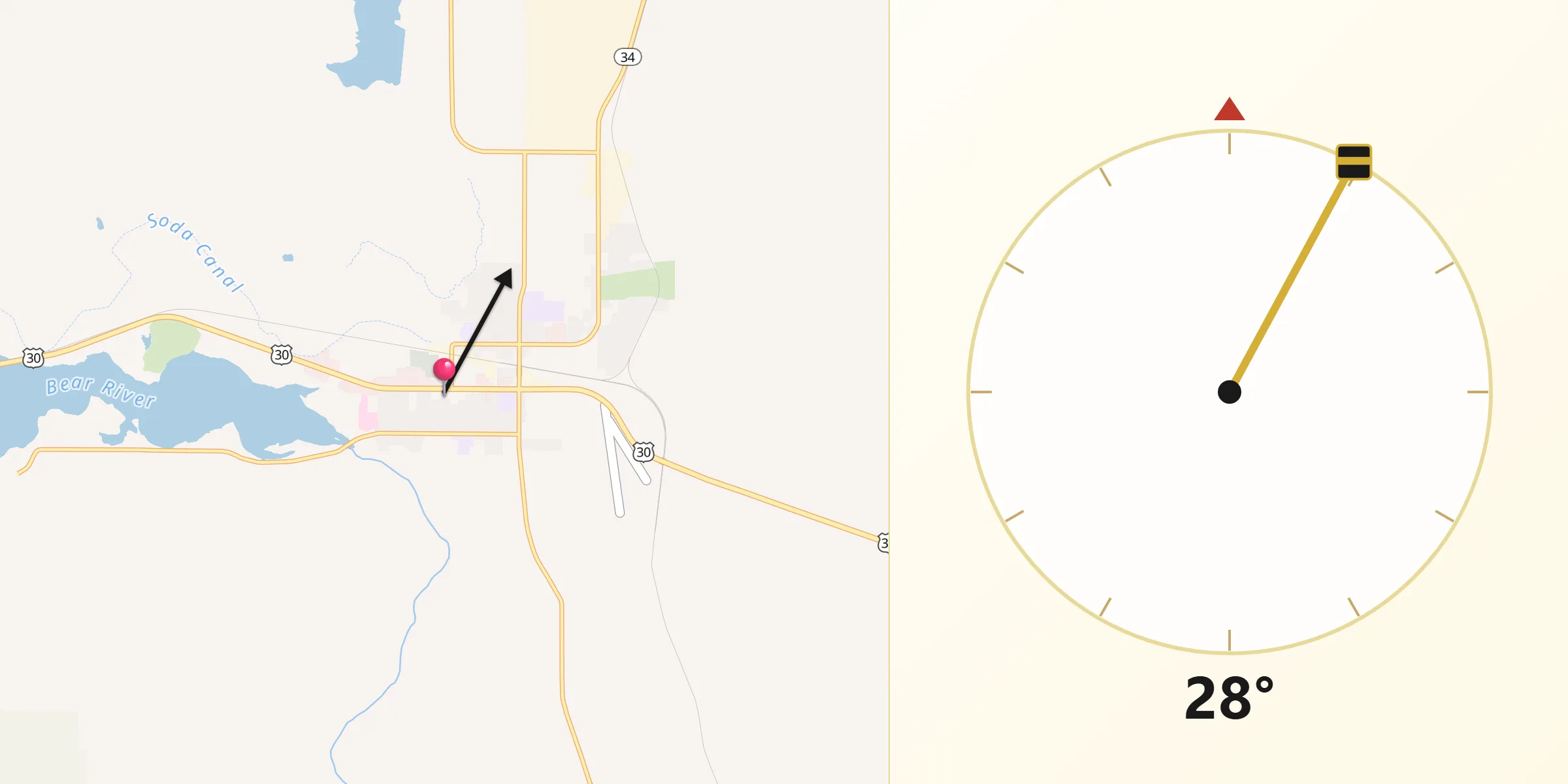Qibla Direction from Soda Springs