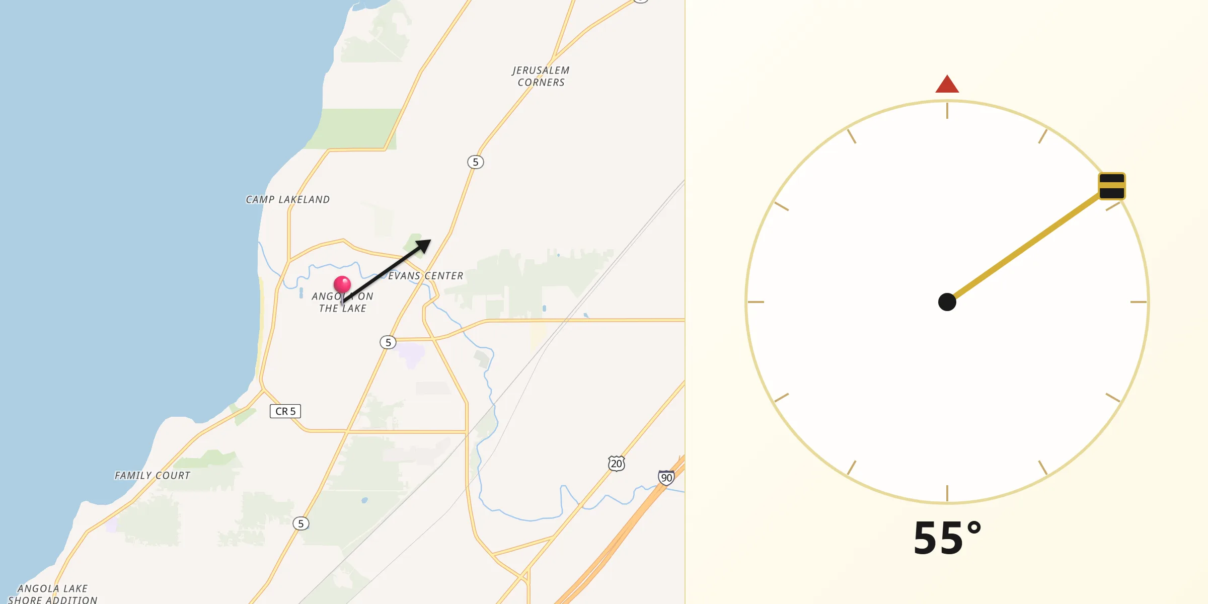 Qibla Direction from Angola on the Lake