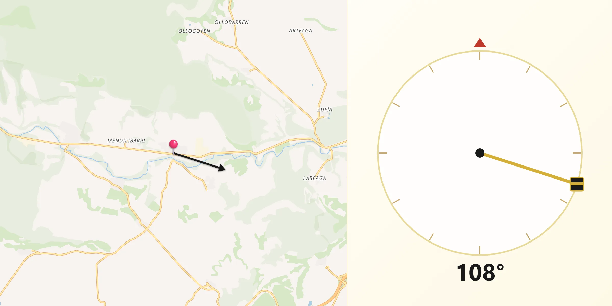 Dirección de la Qibla desde Murieta