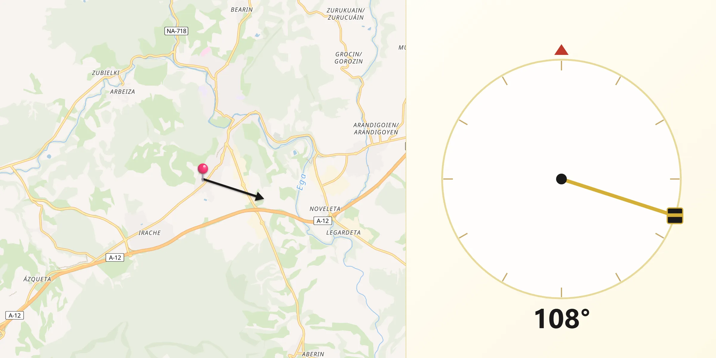 Dirección de la Qibla desde Ayegui