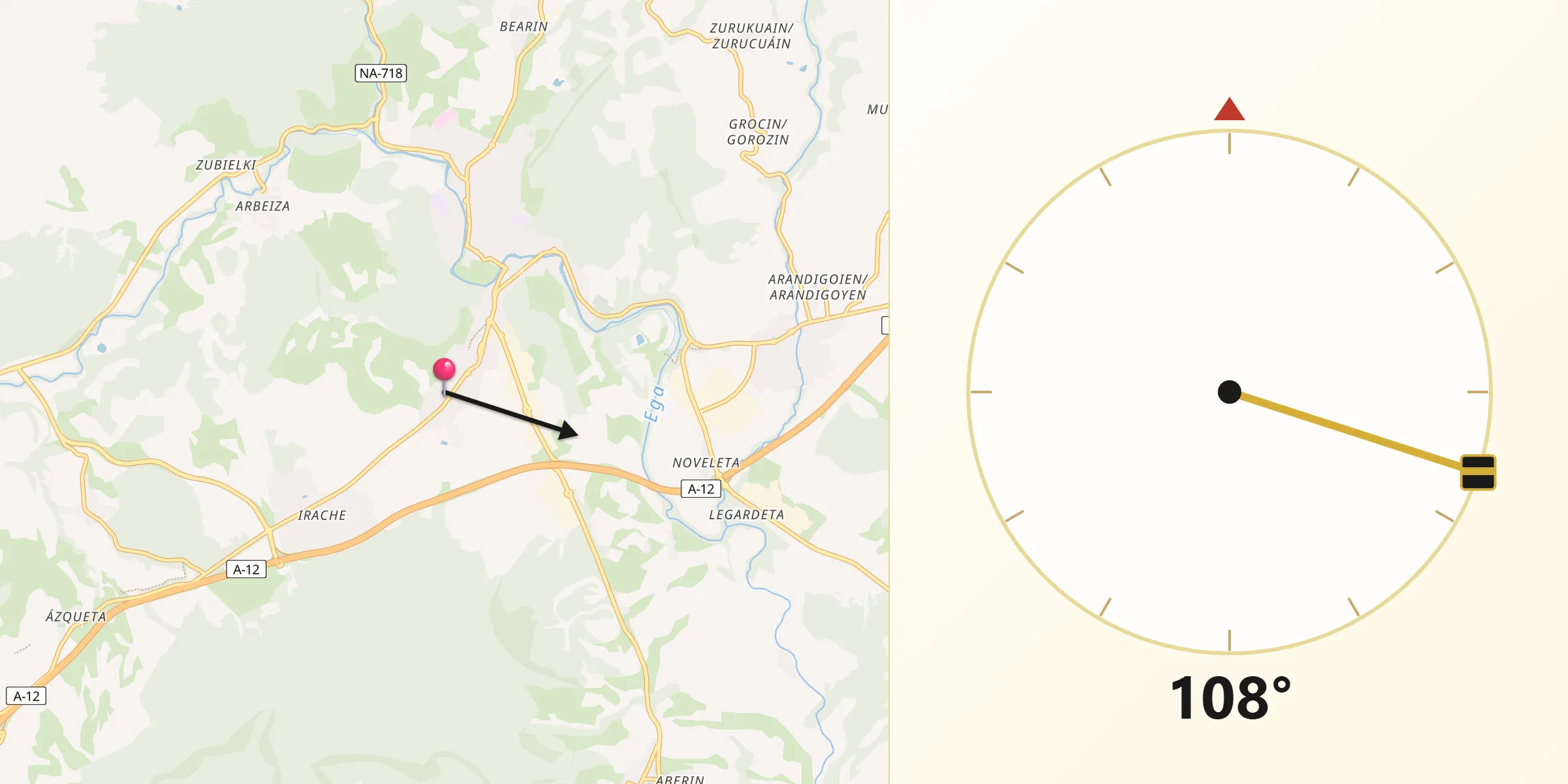 Dirección de la Qibla desde Ayegui/Aiegi