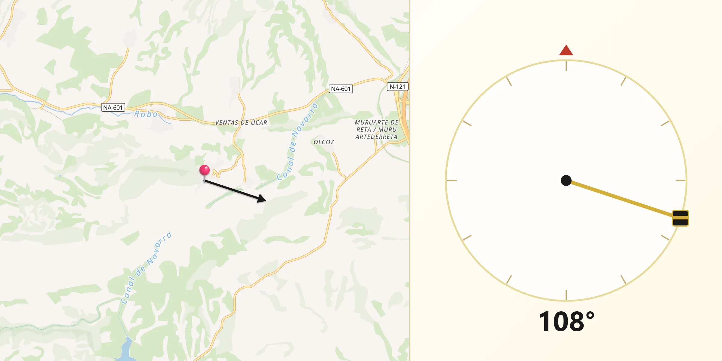 Dirección de la Qibla desde Añorbe
