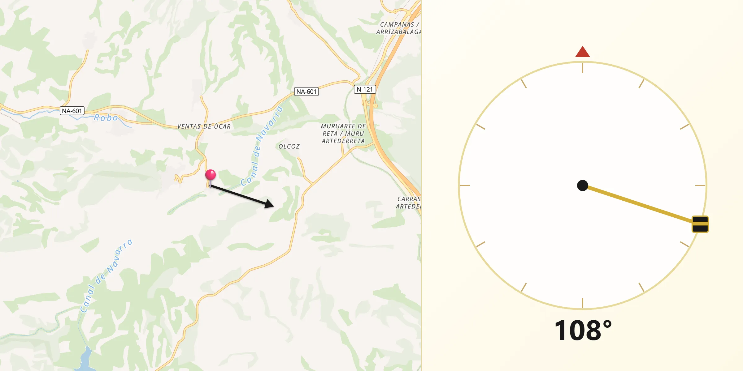 Dirección de la Qibla desde Tirapu