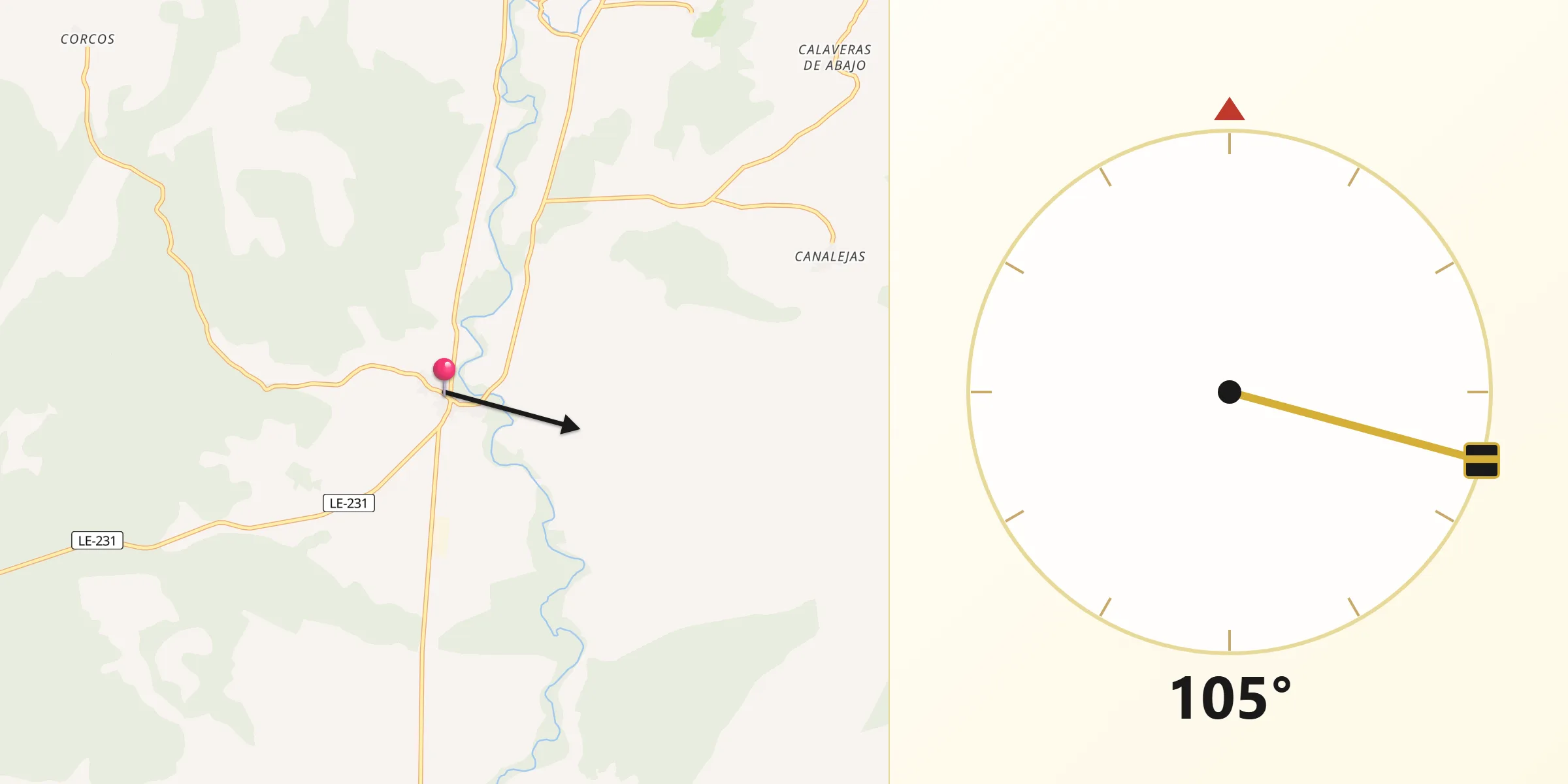 Dirección de la Qibla desde Almanza