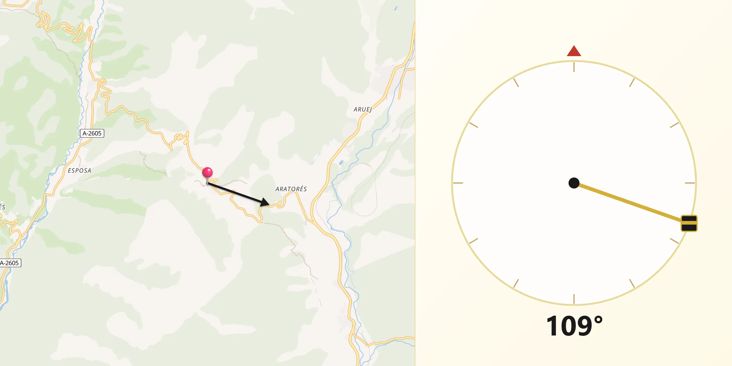 Dirección de la Qibla desde Borau