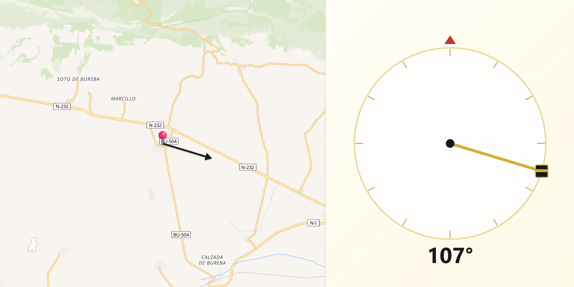 Dirección de la Qibla desde Busto de Bureba