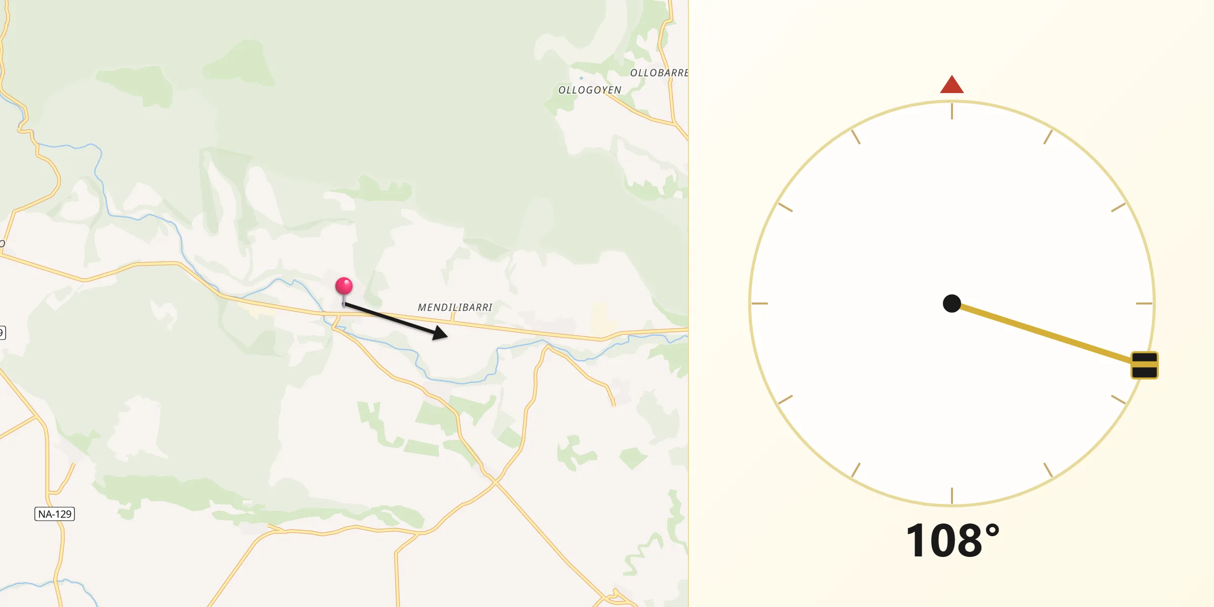 Dirección de la Qibla desde Ancín/Antzin