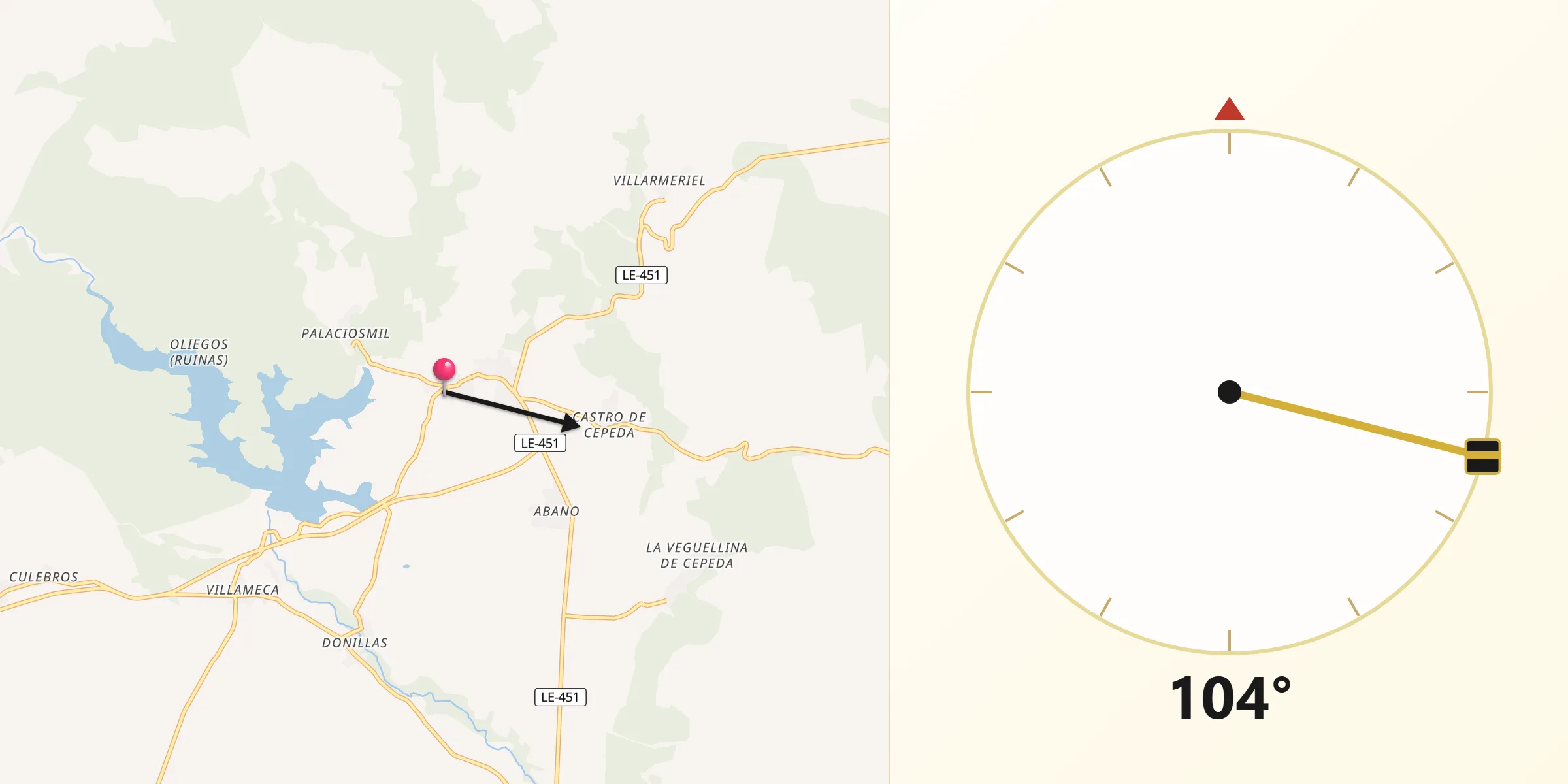 Dirección de la Qibla desde Quintana del Castillo