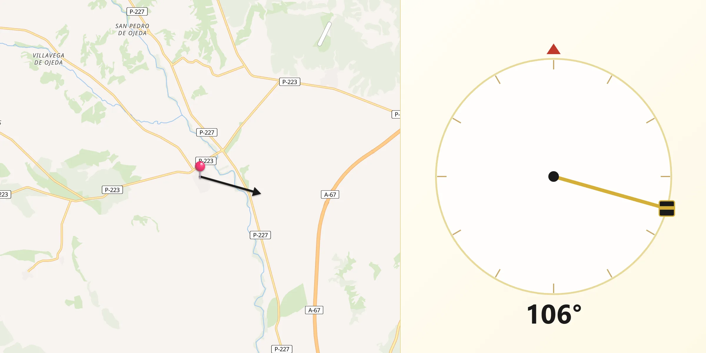 Dirección de la Qibla desde La Vid de Ojeda