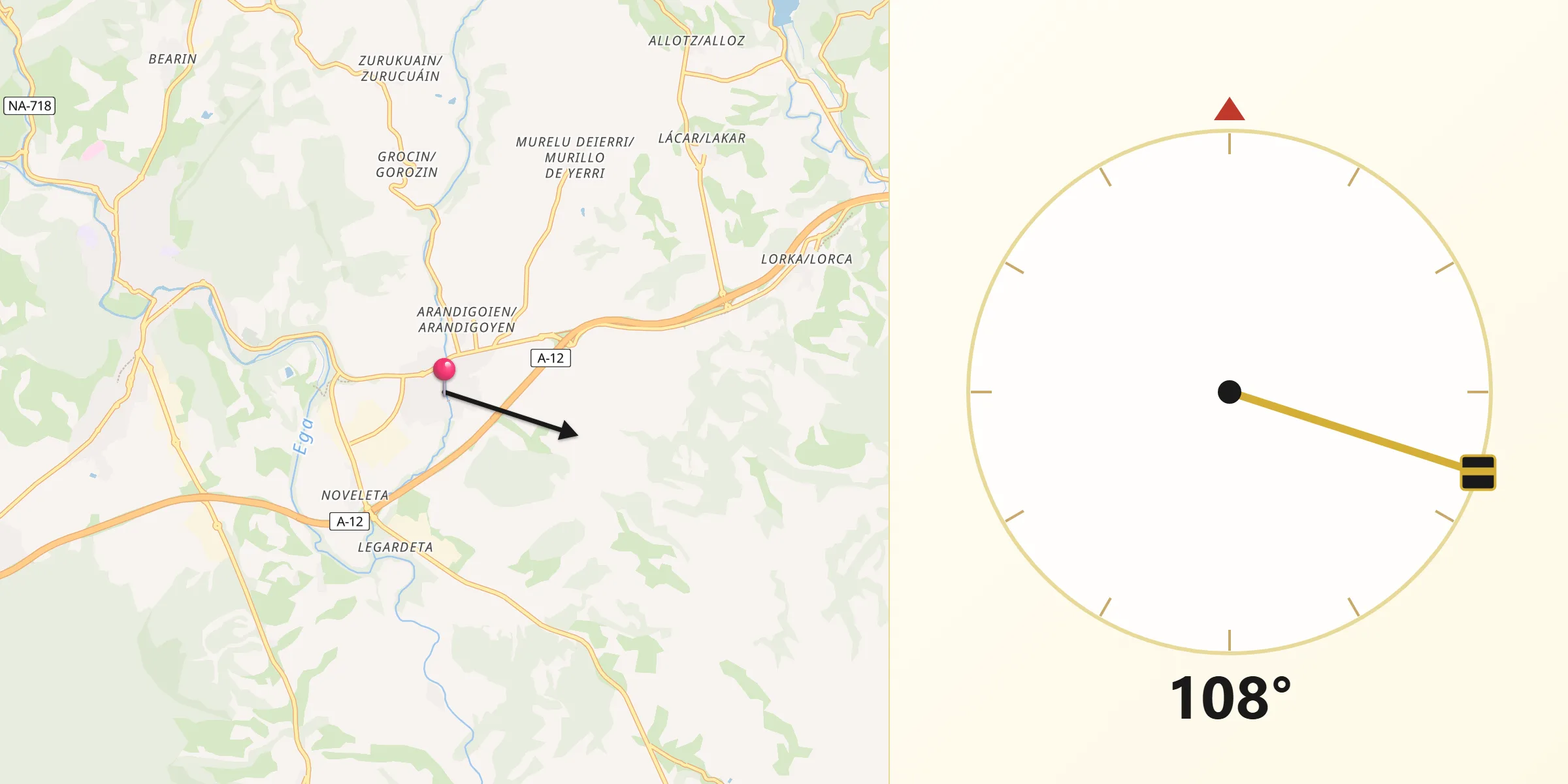 Dirección de la Qibla desde Villatuerta