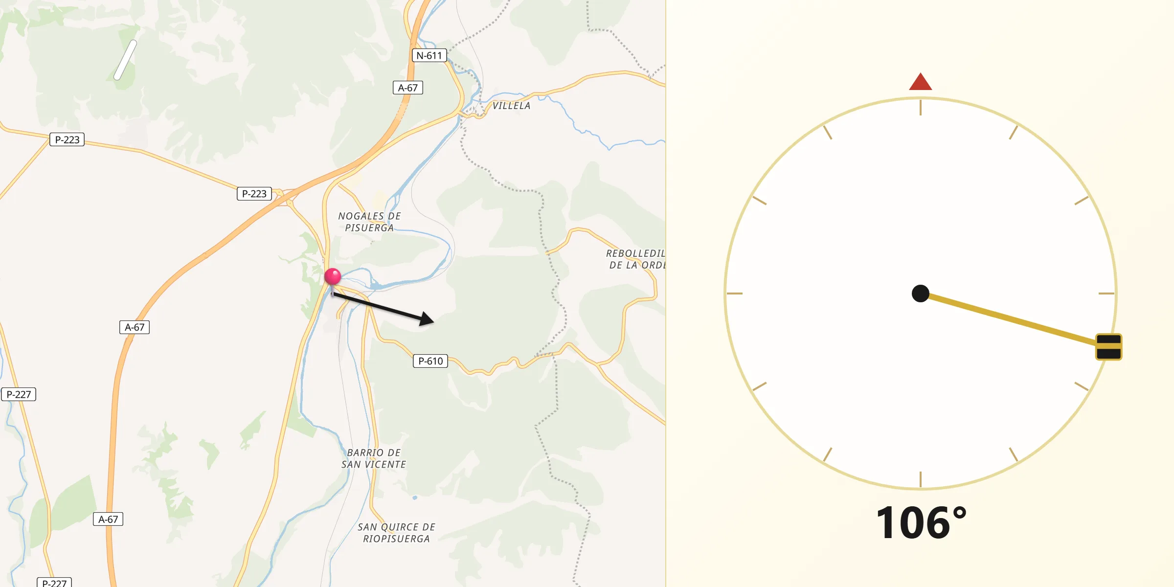 Dirección de la Qibla desde Alar del Rey