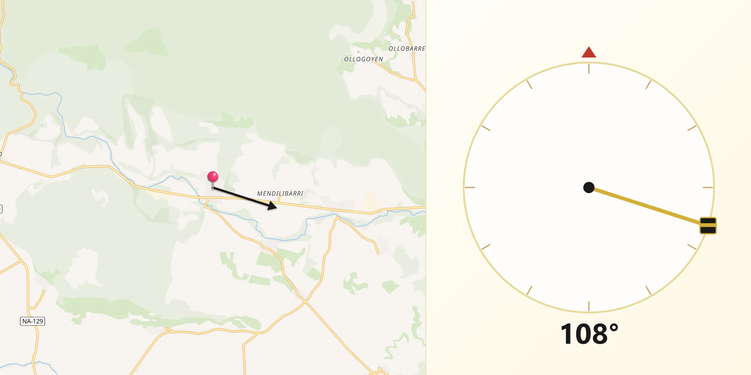 Dirección de la Qibla desde Ancín