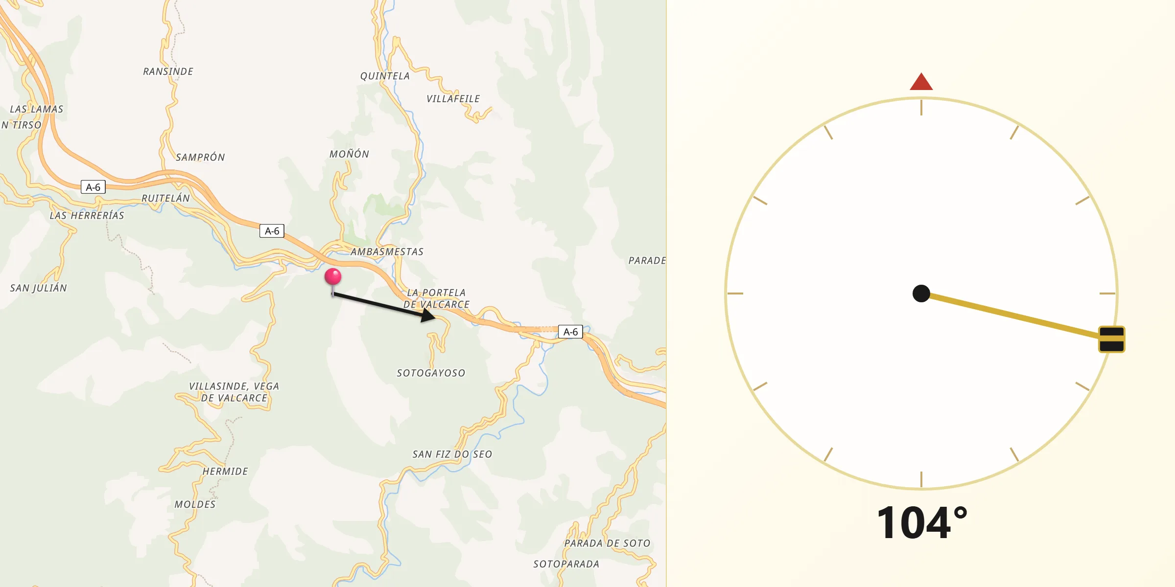 Dirección de la Qibla desde Vega de Valcarce
