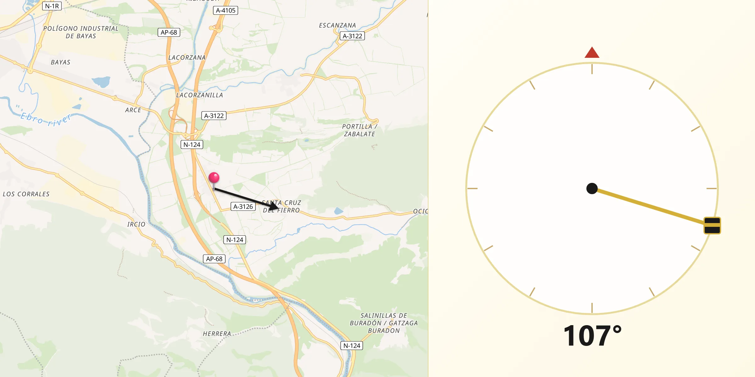 Dirección de la Qibla desde Zambrana