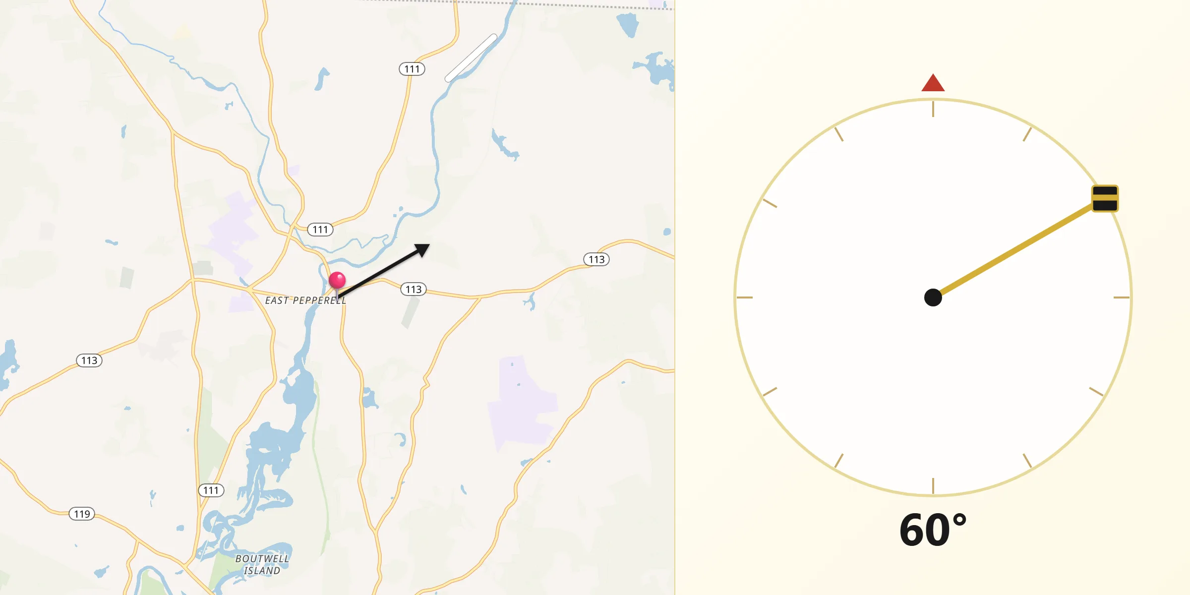 Qibla Direction from East Pepperell