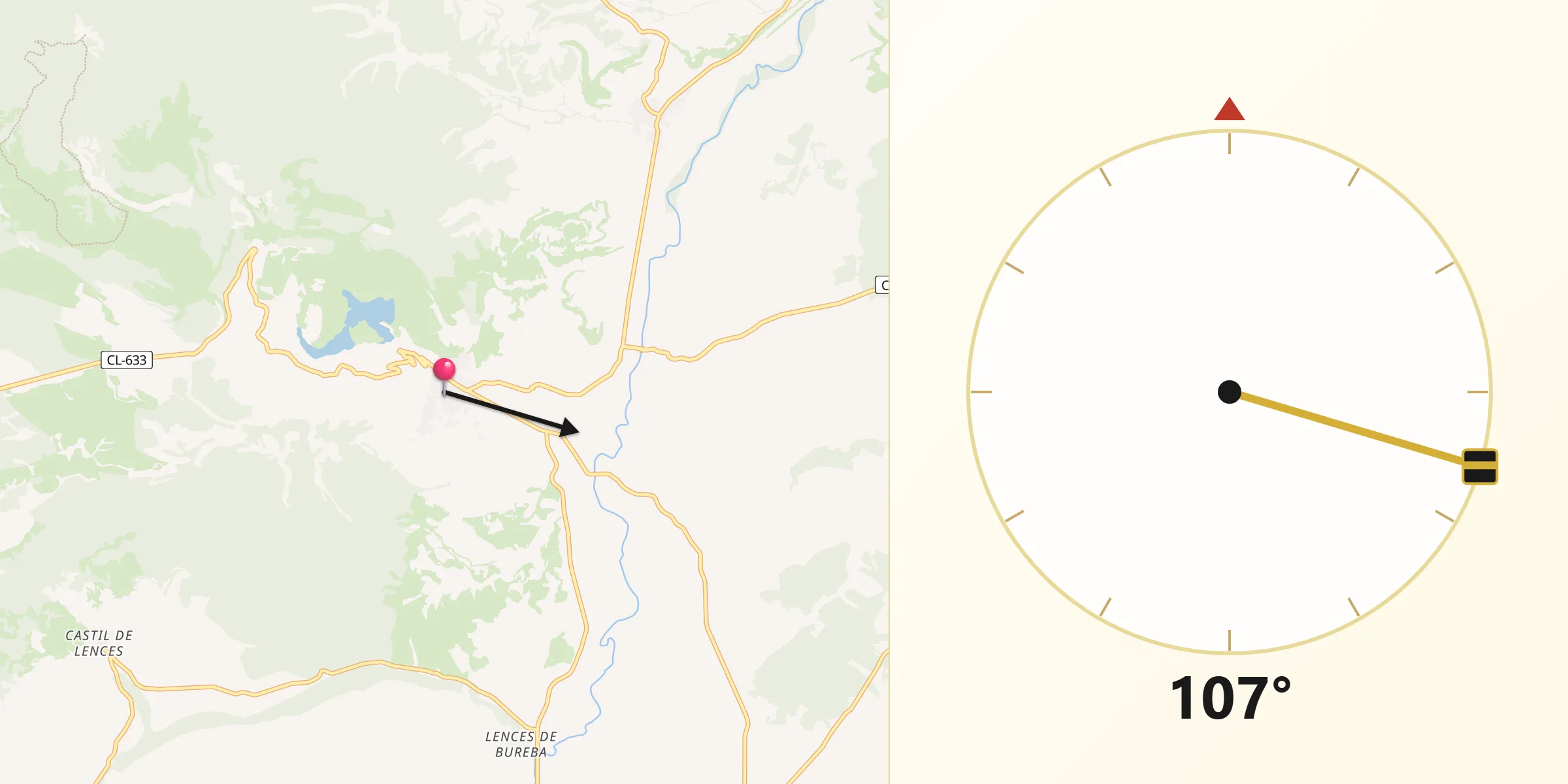 Dirección de la Qibla desde Poza de la Sal
