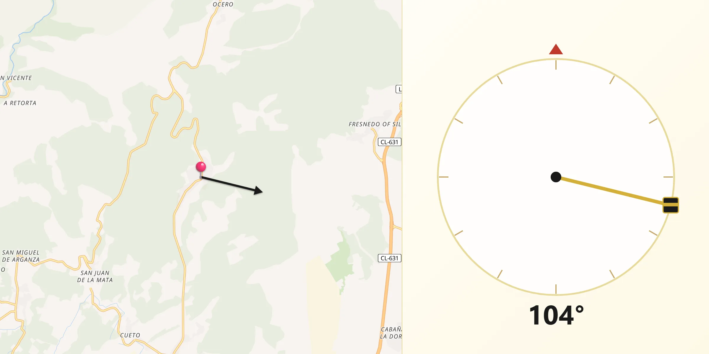 Dirección de la Qibla desde Sancedo