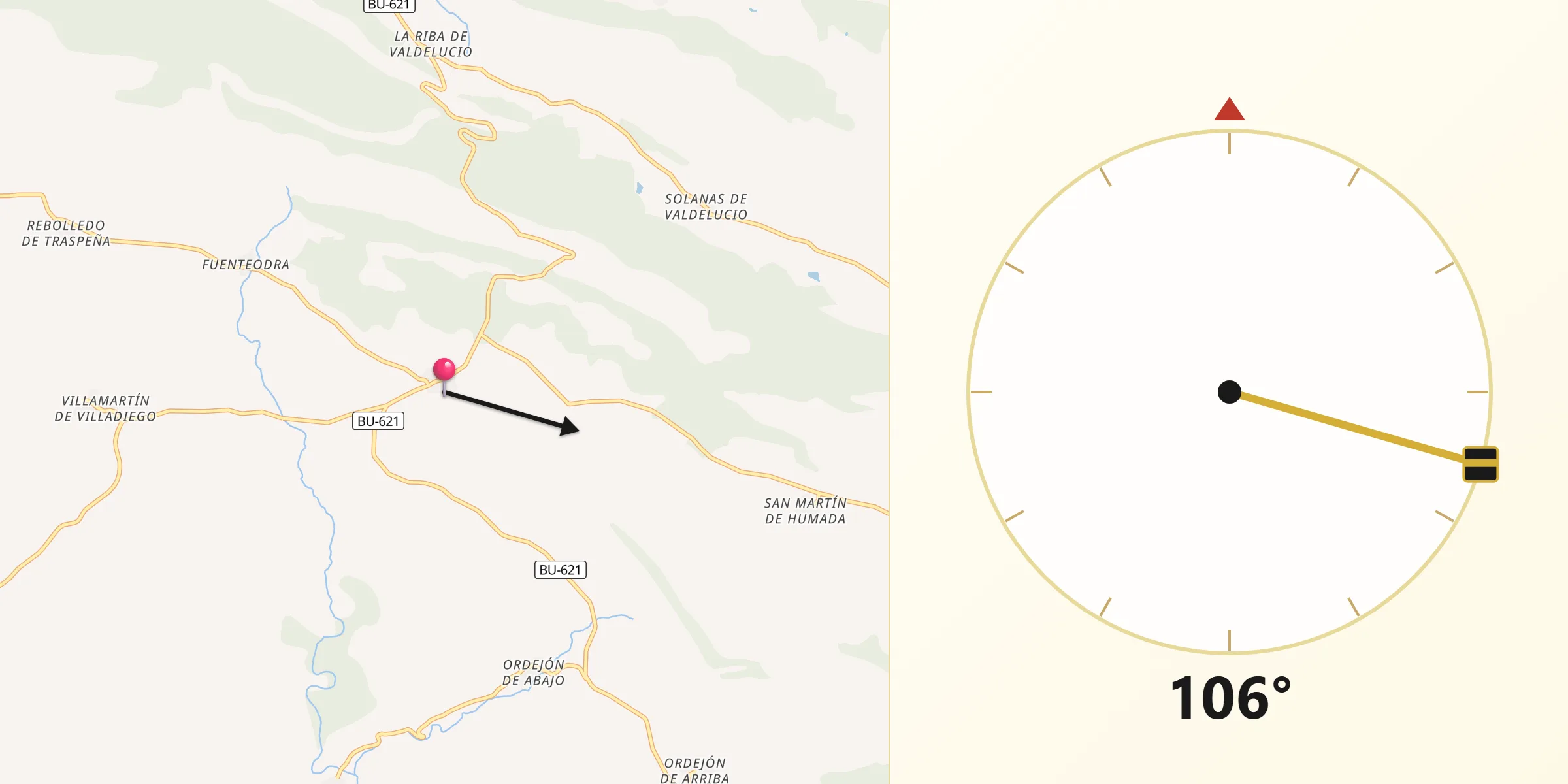 Dirección de la Qibla desde Humada