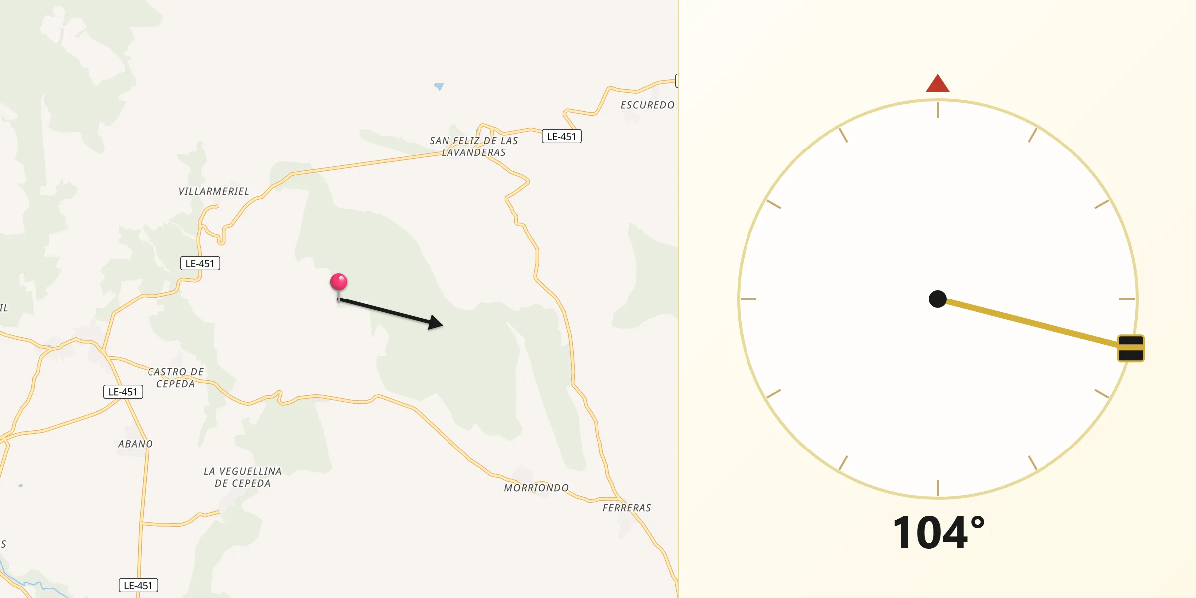 Dirección de la Qibla desde Provincia de León