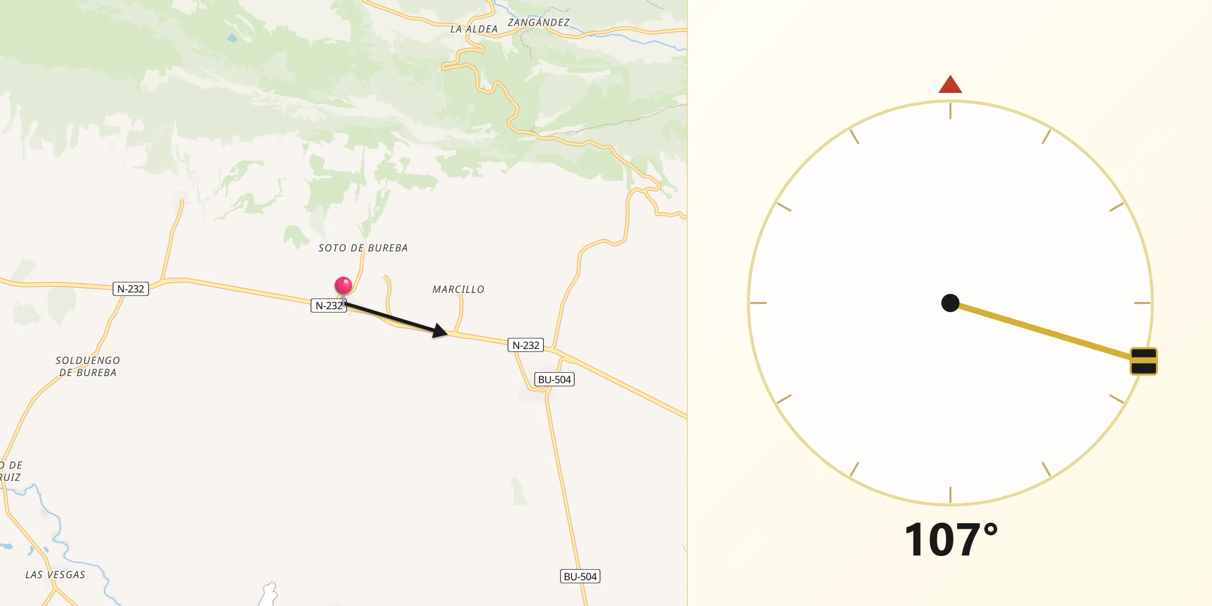Dirección de la Qibla desde Quintanaélez