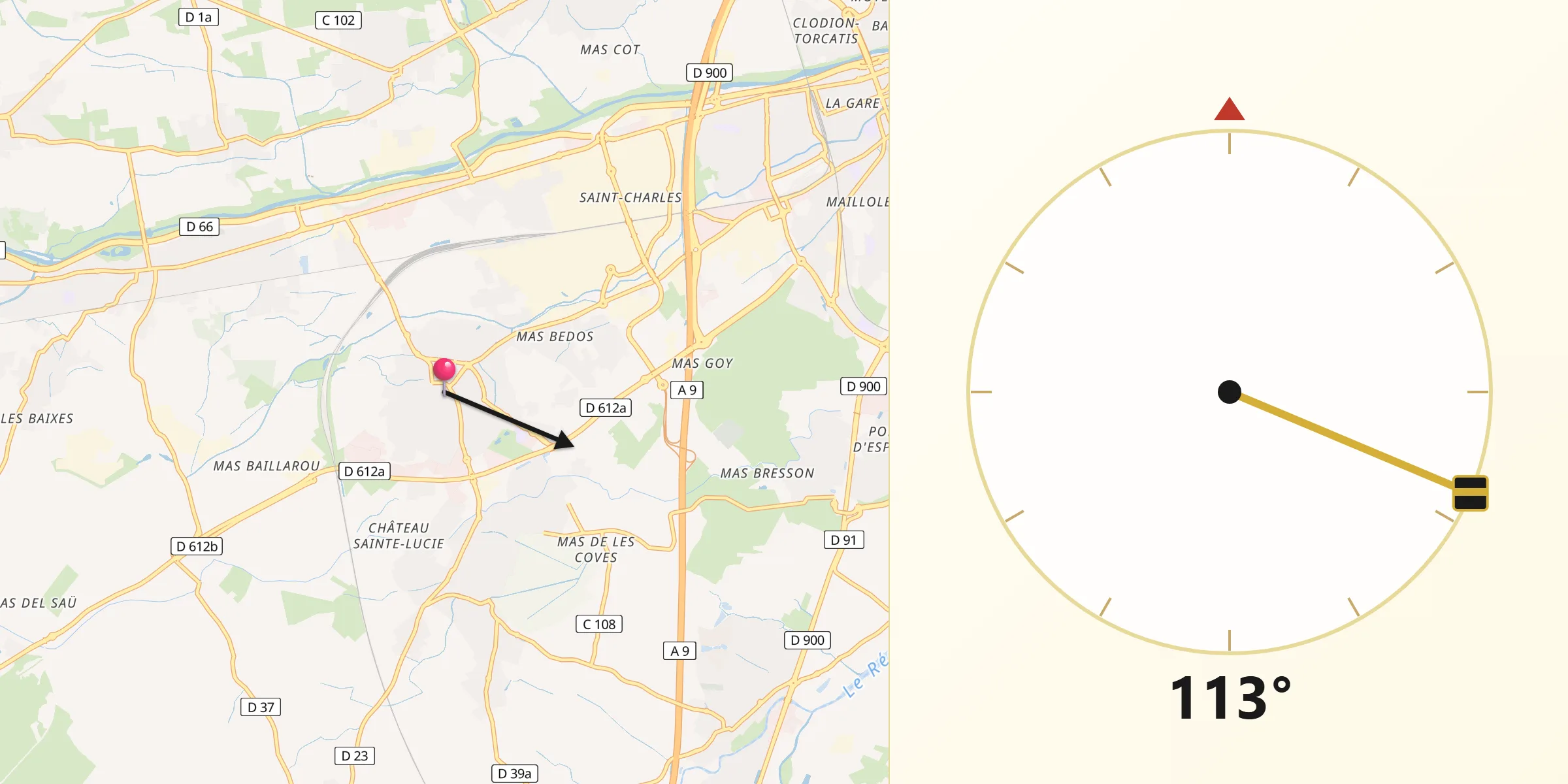 Direction vers la Qibla depuis Toulouges