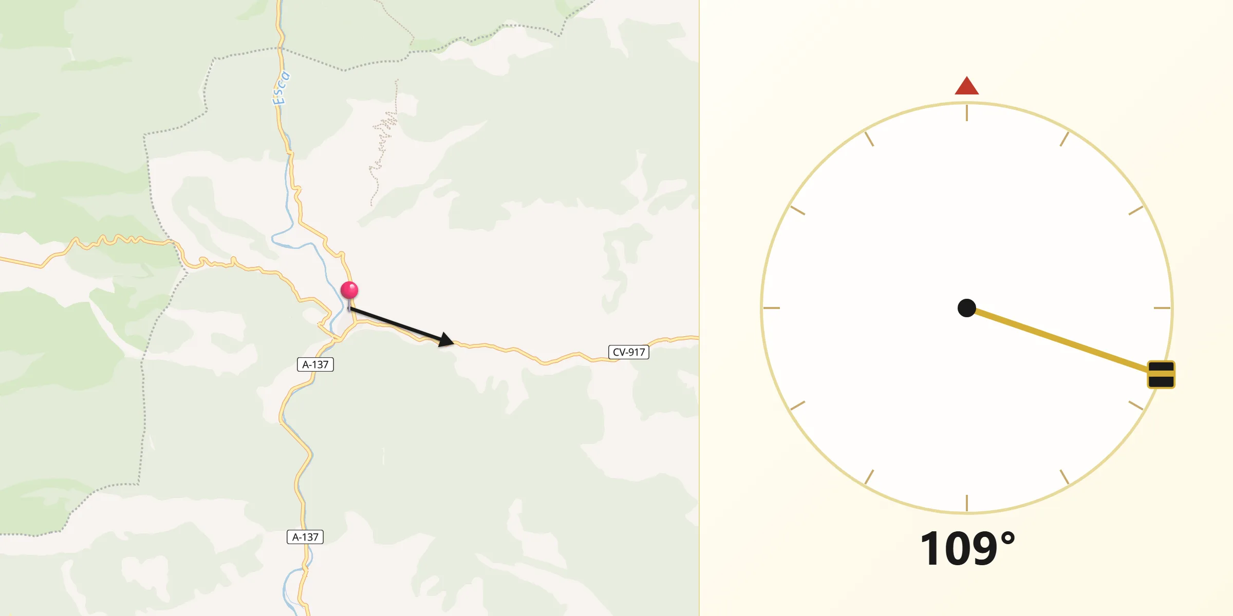 Dirección de la Qibla desde Salvatierra de Esca