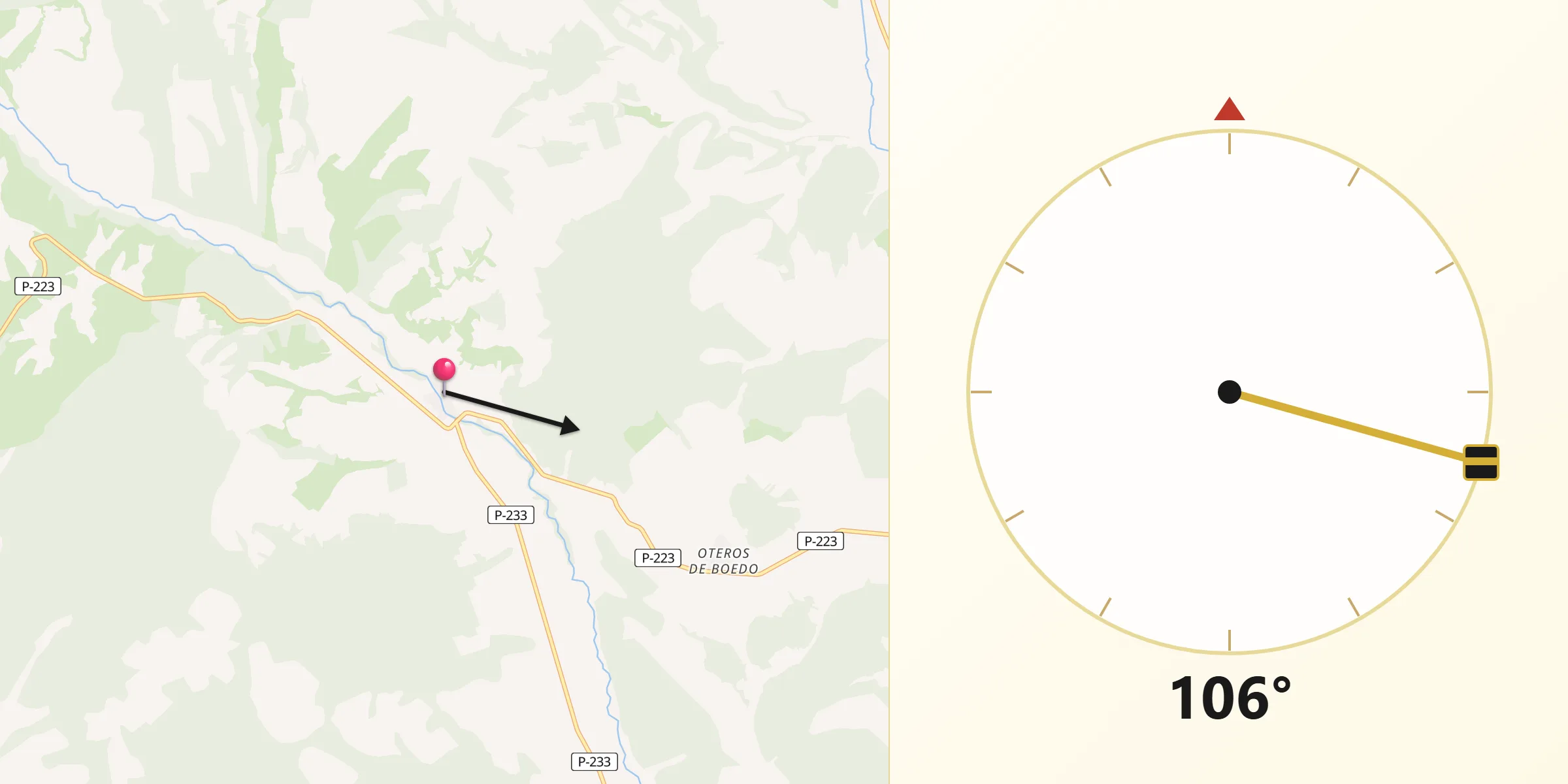 Dirección de la Qibla desde Báscones de Ojeda
