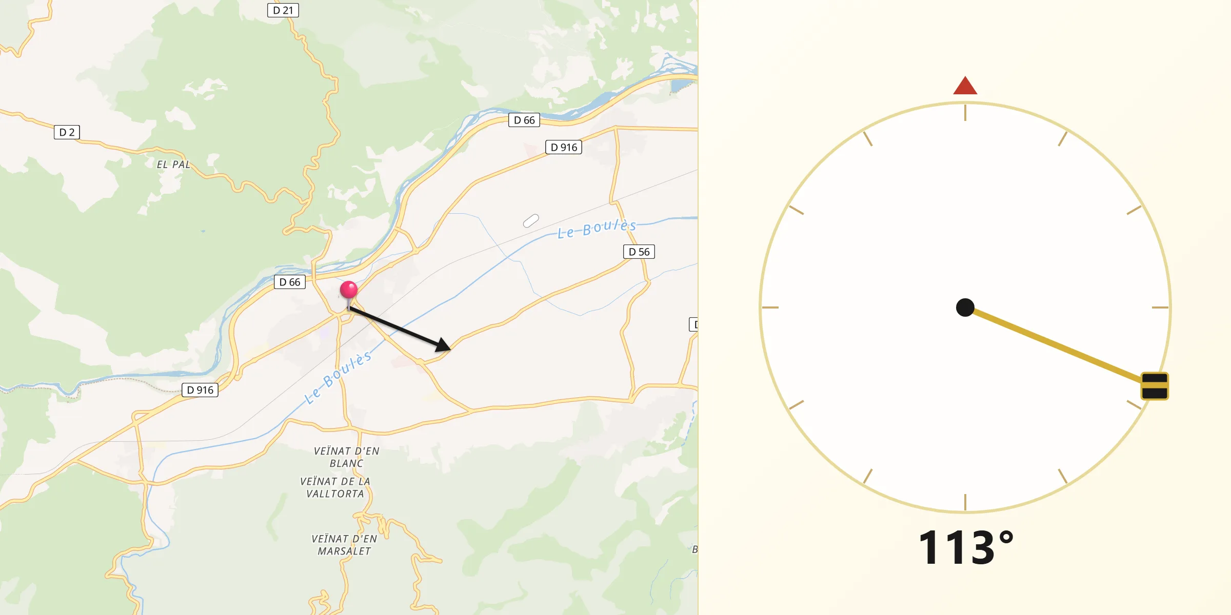 Direction vers la Qibla depuis Ille-sur-Têt