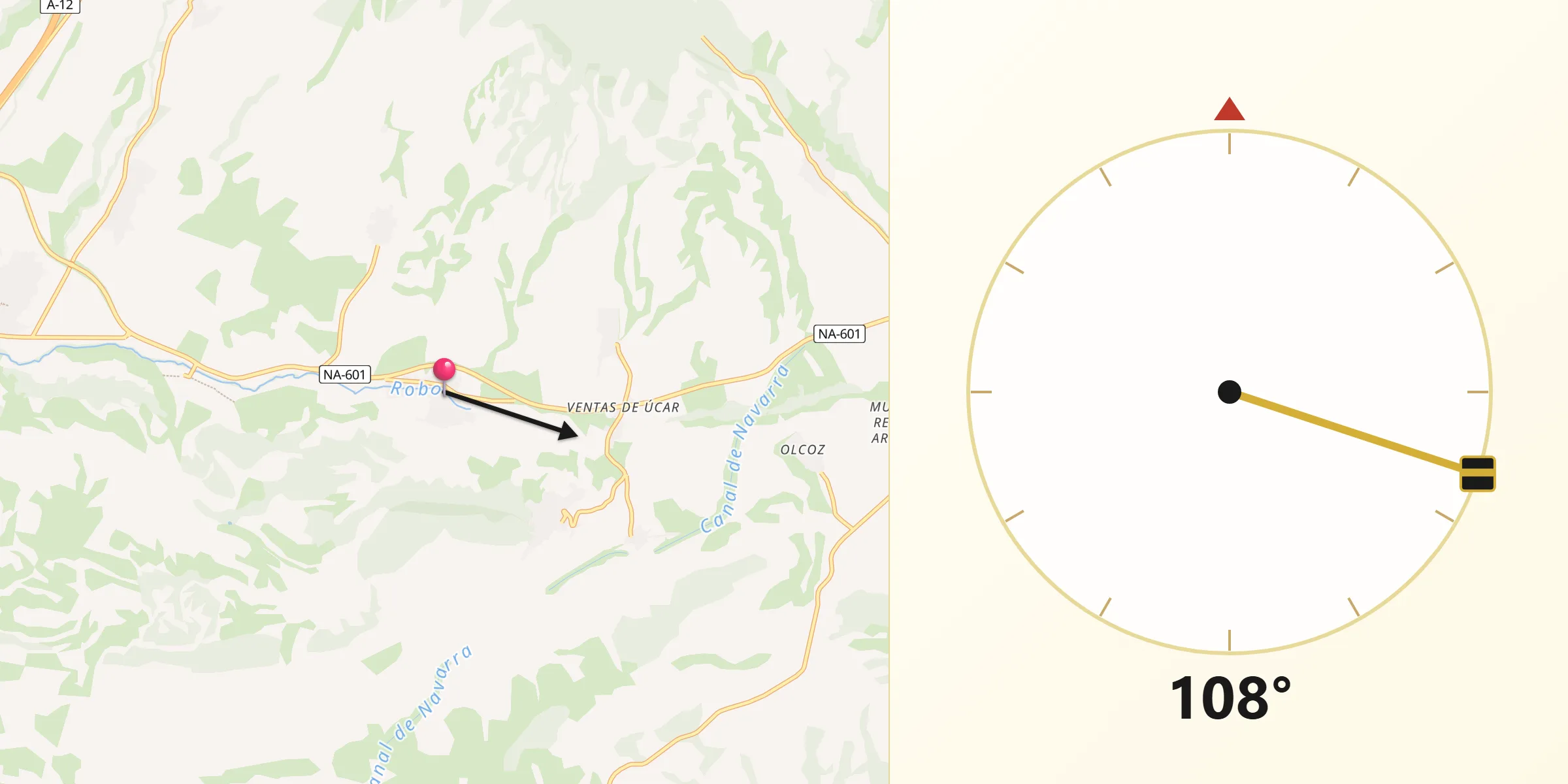 Dirección de la Qibla desde Enériz