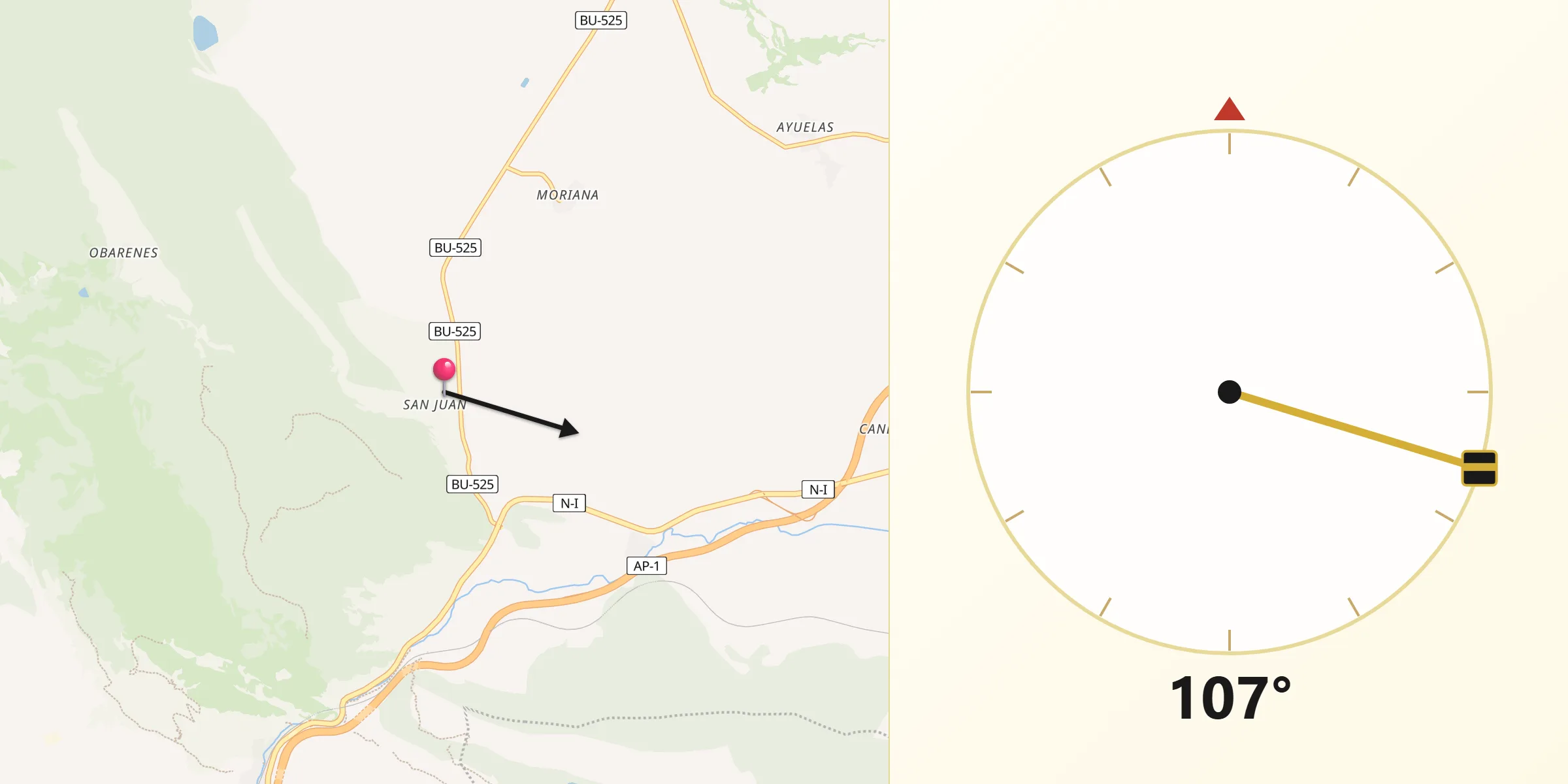Dirección de la Qibla desde Encío
