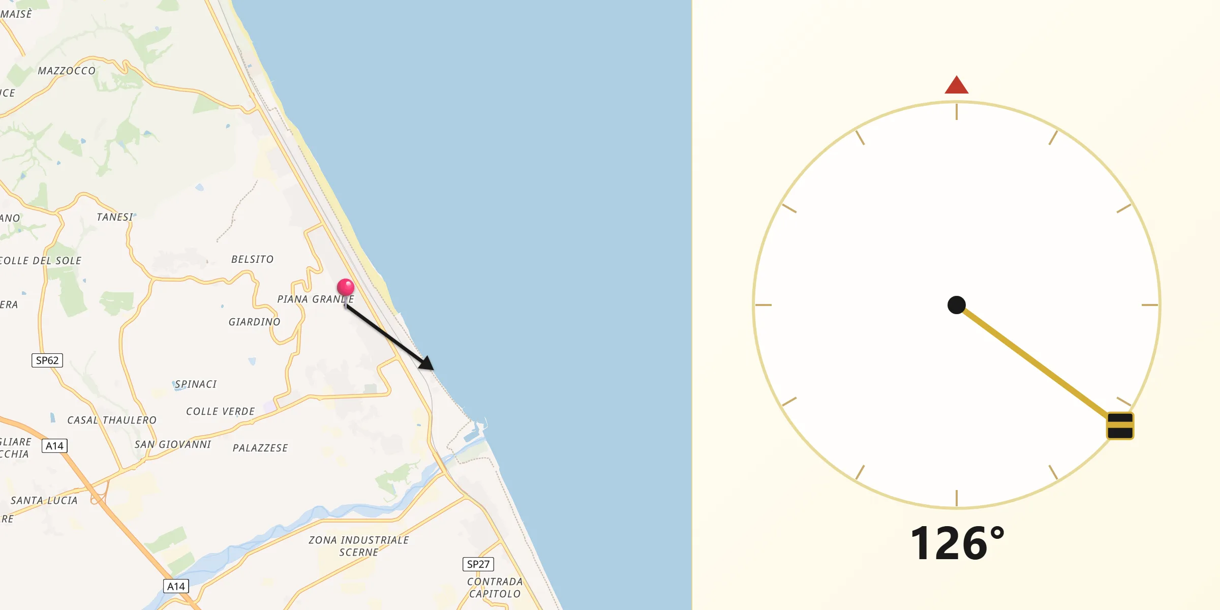 Direzione della Qibla da Roseto degli Abruzzi