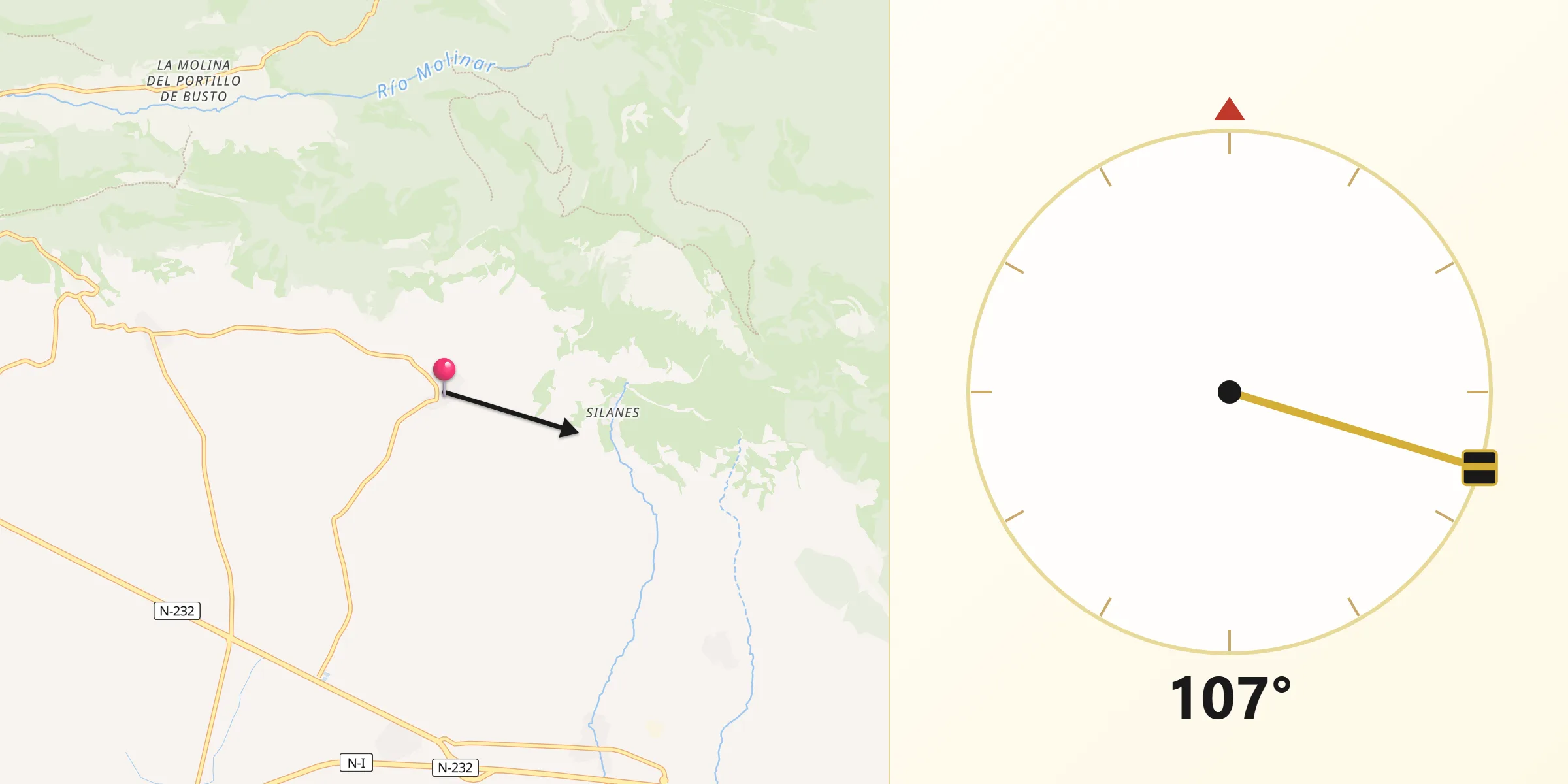 Dirección de la Qibla desde Miraveche