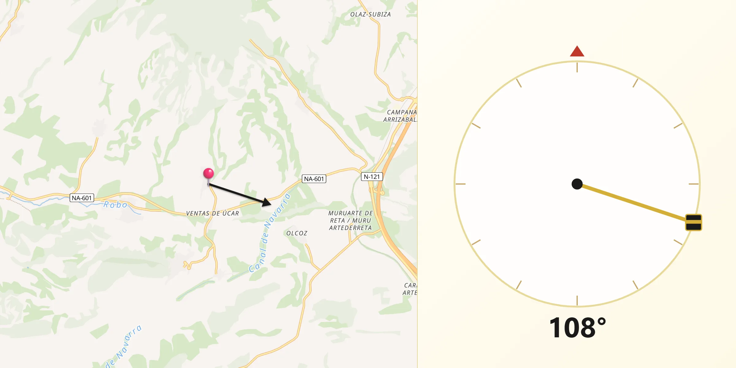 Dirección de la Qibla desde Ucar