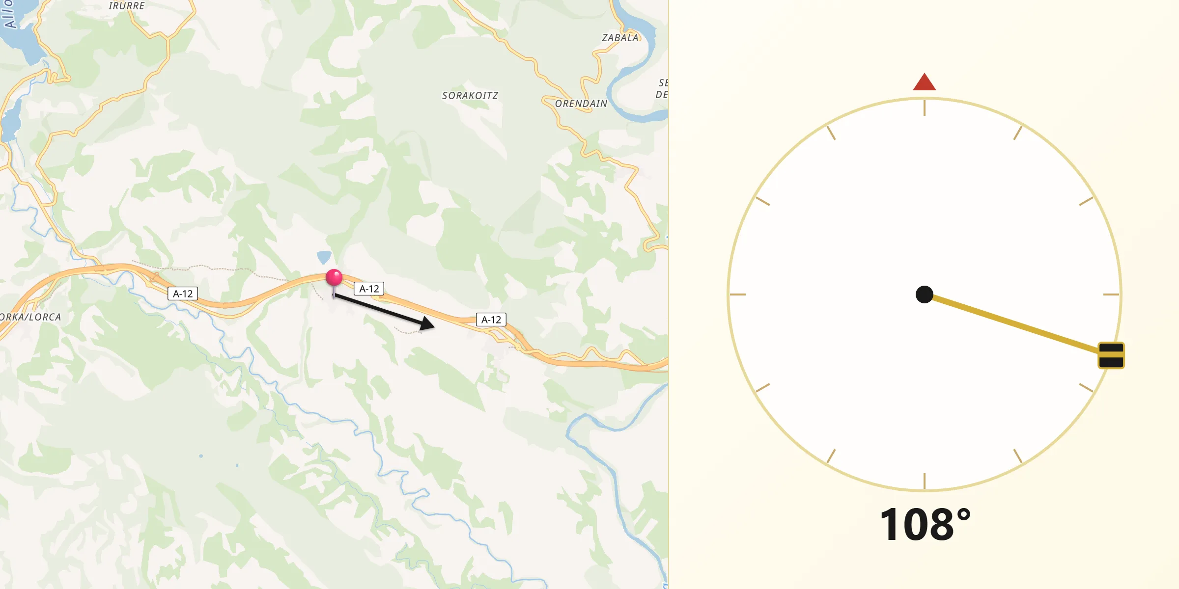Dirección de la Qibla desde Cirauqui