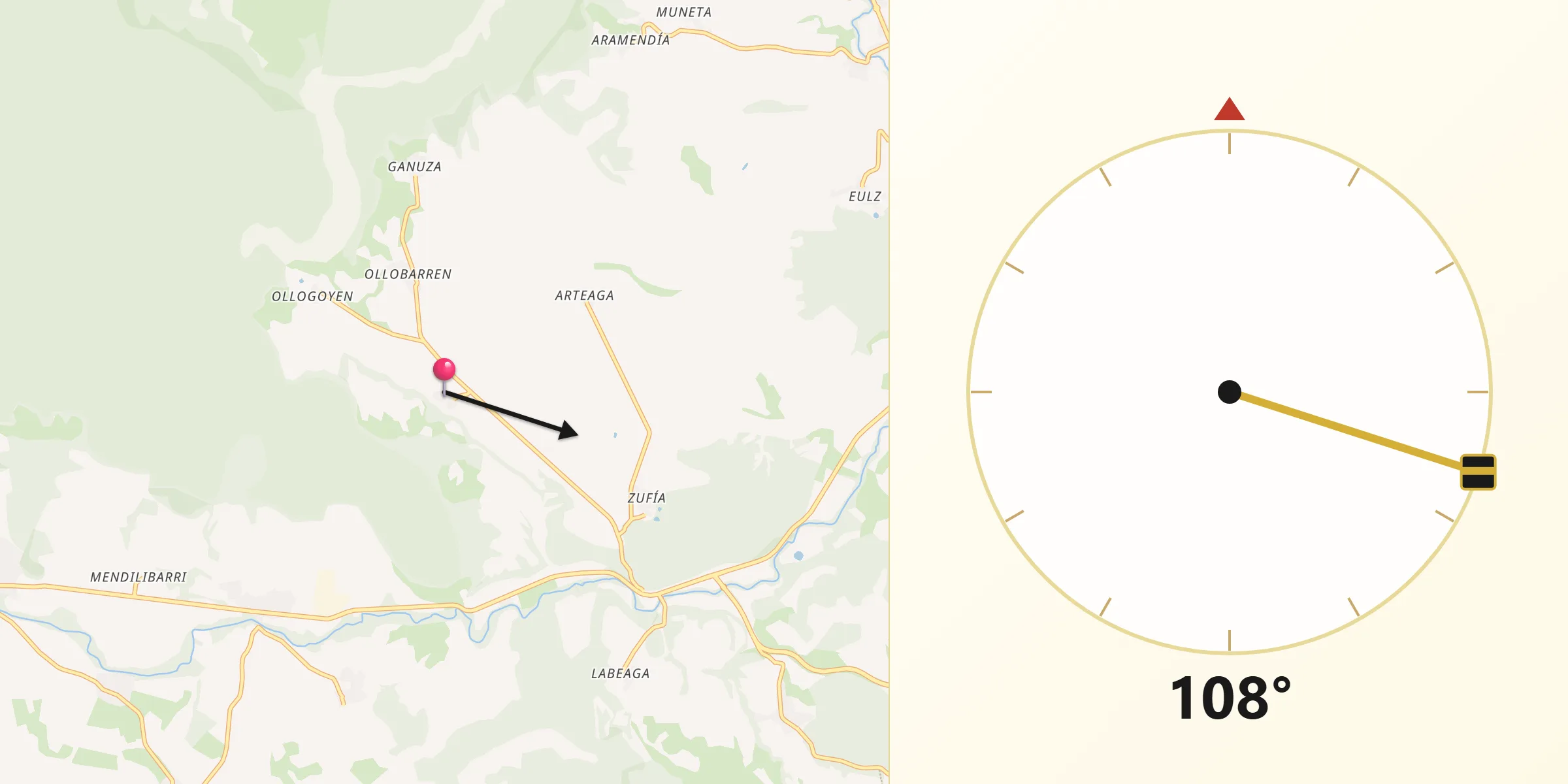 Dirección de la Qibla desde Metauten