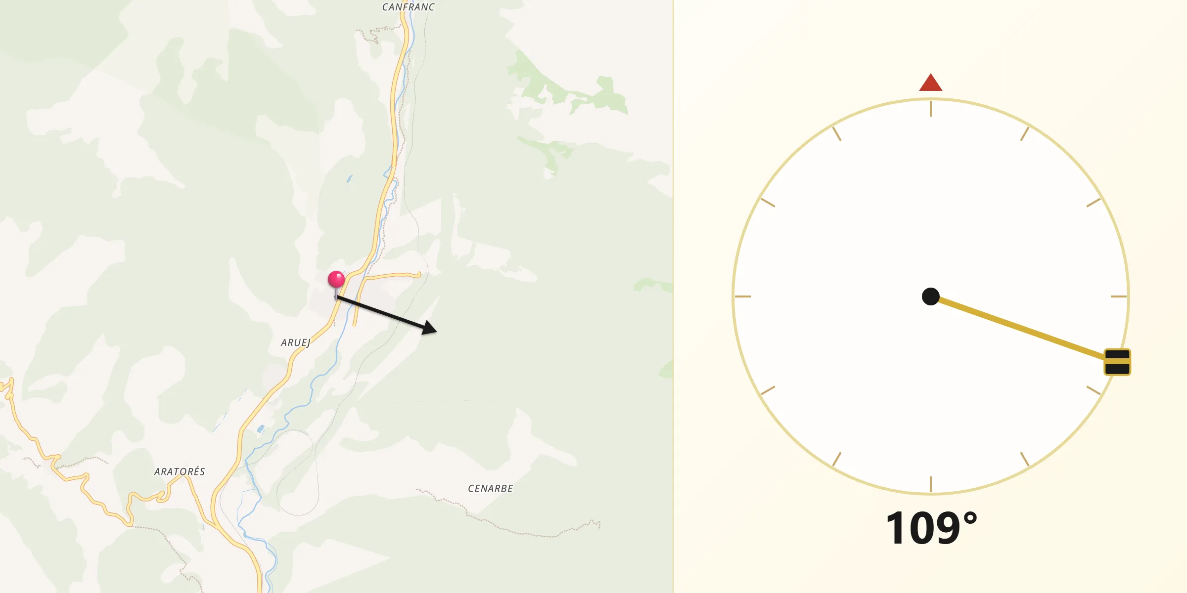 Dirección de la Qibla desde Villanúa