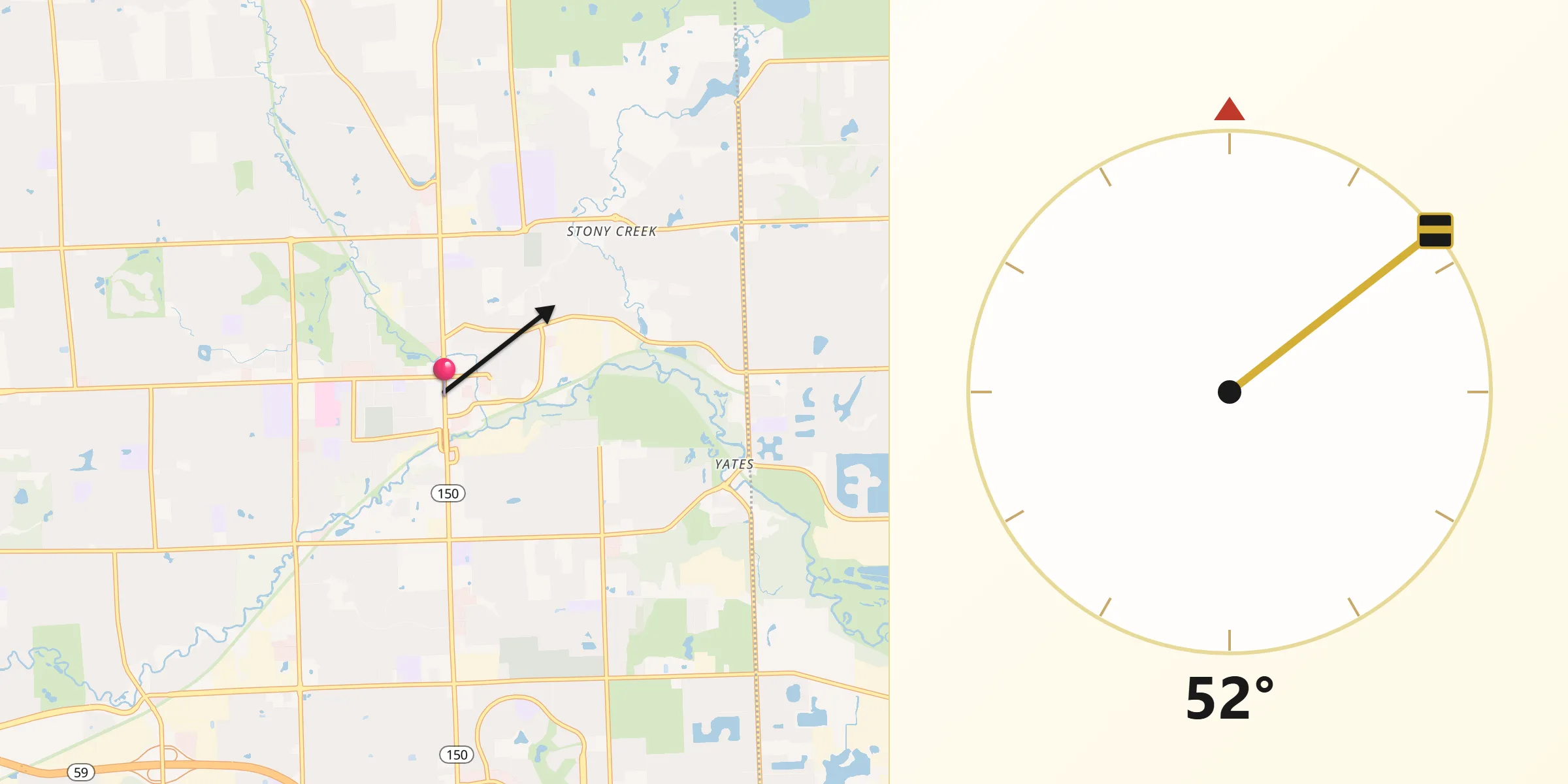 Dirección de la Qibla desde Rochester
