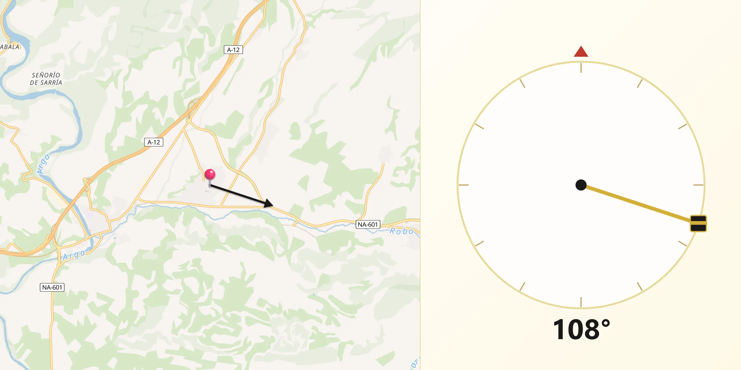Dirección de la Qibla desde Obanos