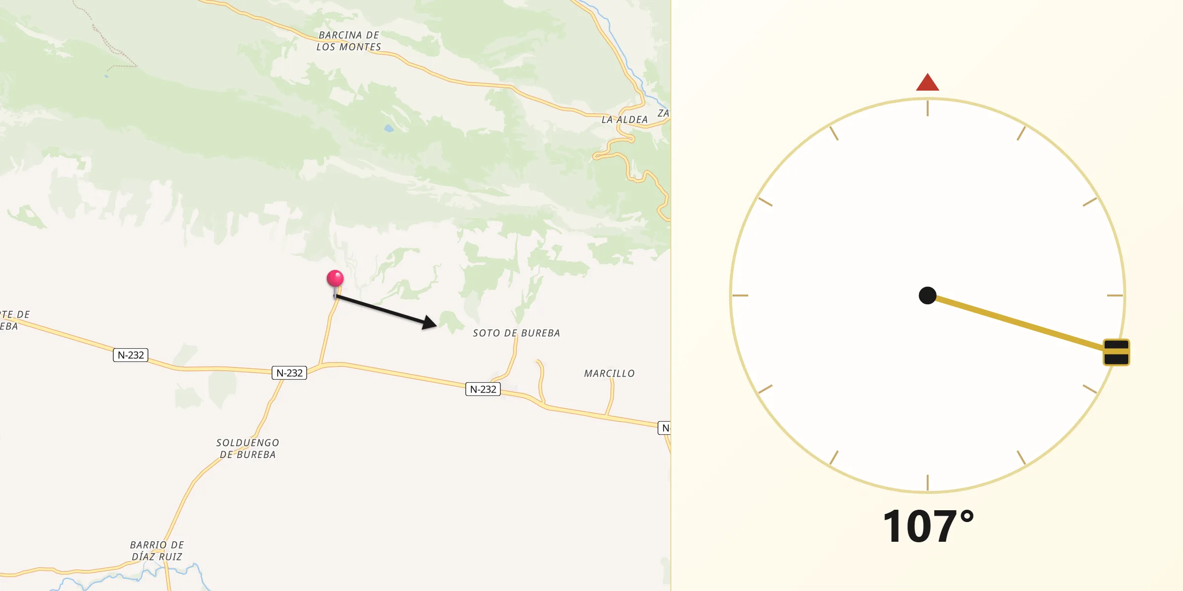 Dirección de la Qibla desde Navas de Bureba