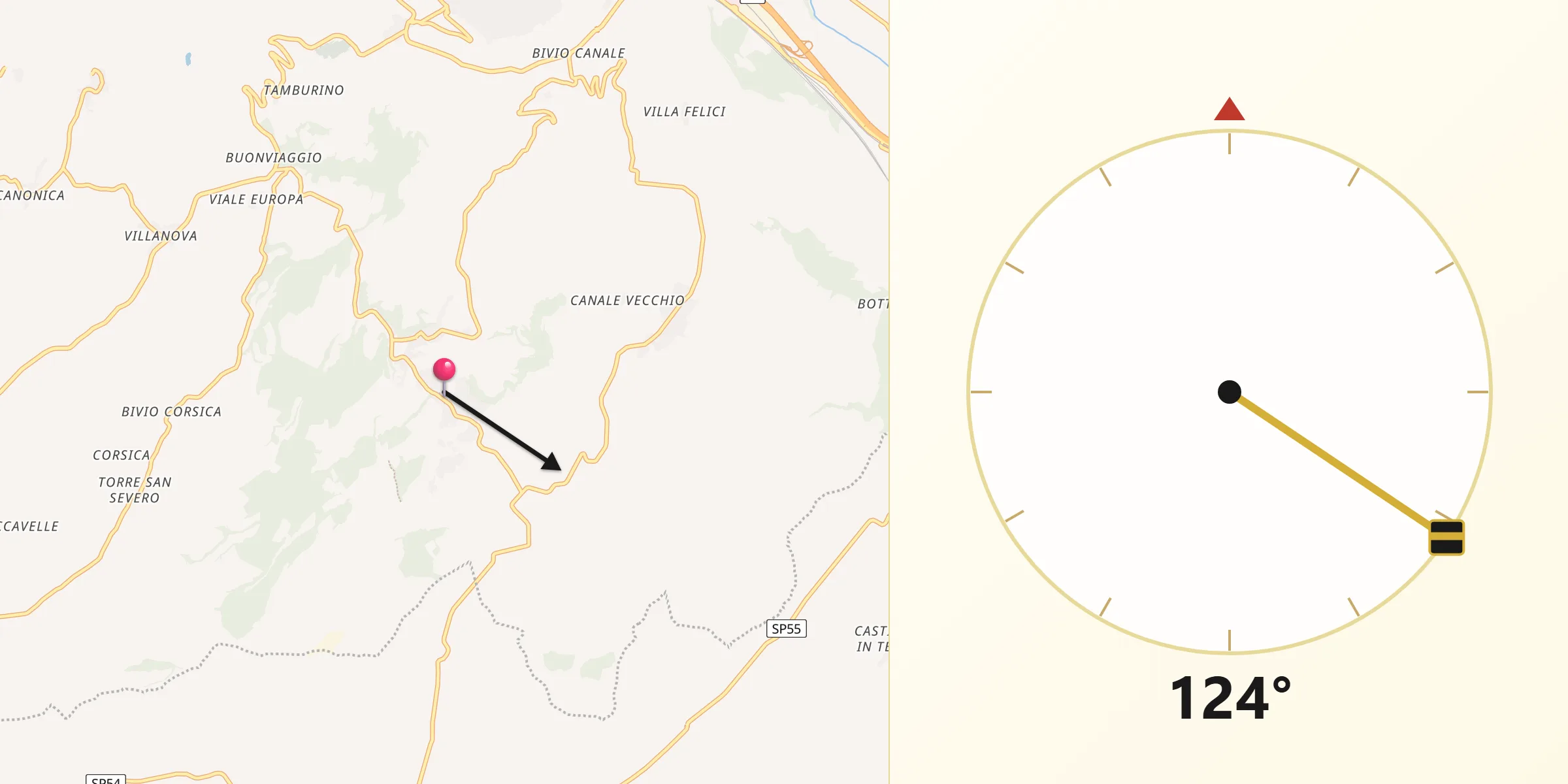 Direzione della Qibla da Porano