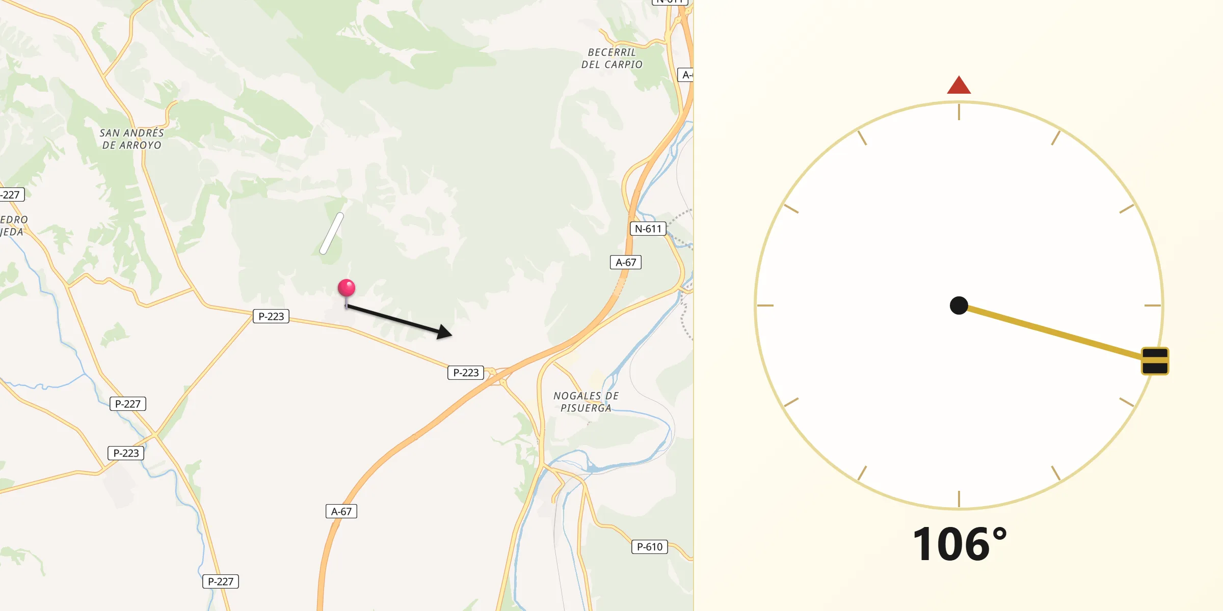 Dirección de la Qibla desde Prádanos de Ojeda